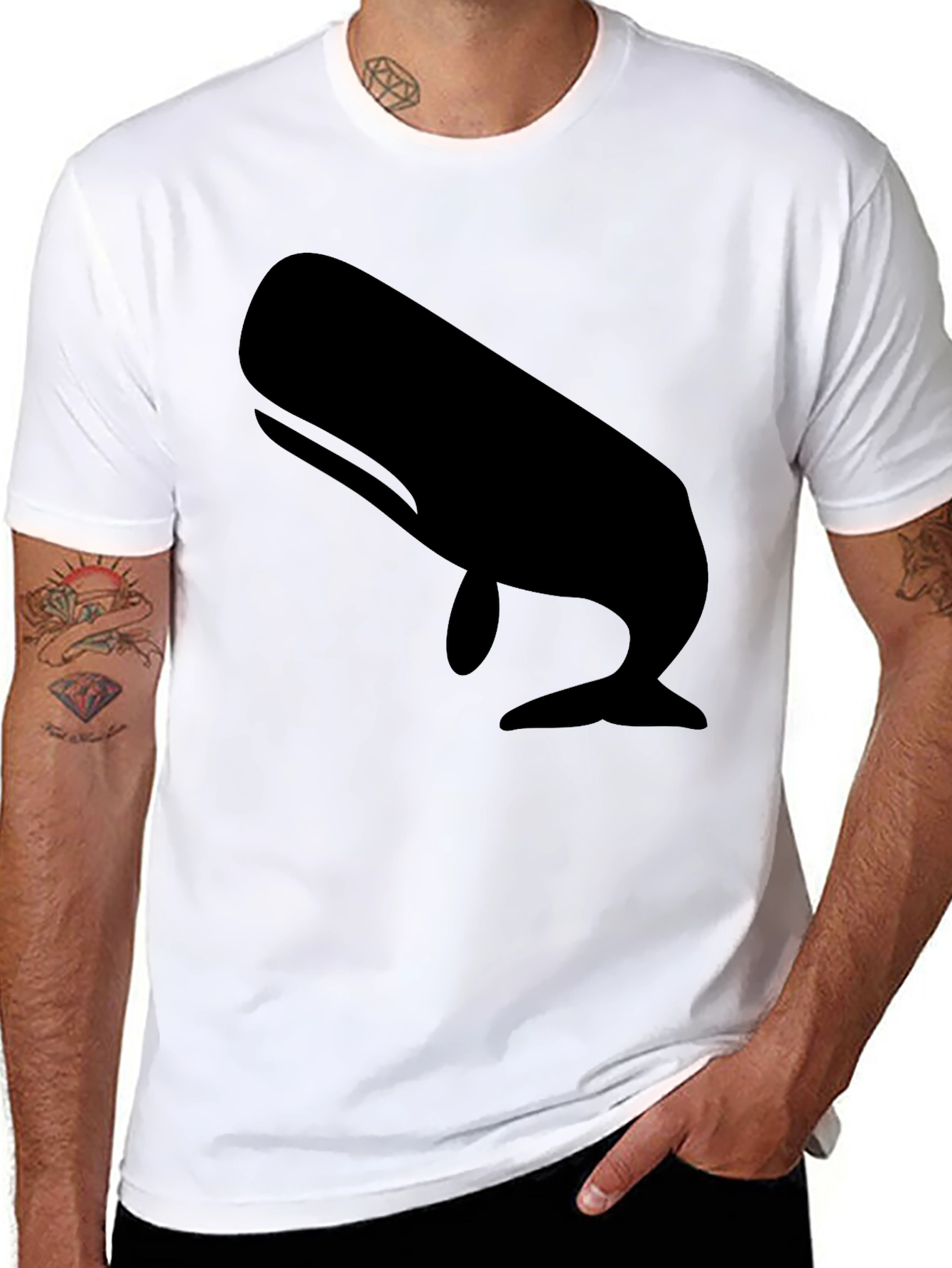 Whale Graphic Tee - Black Cotton Casual Shirt