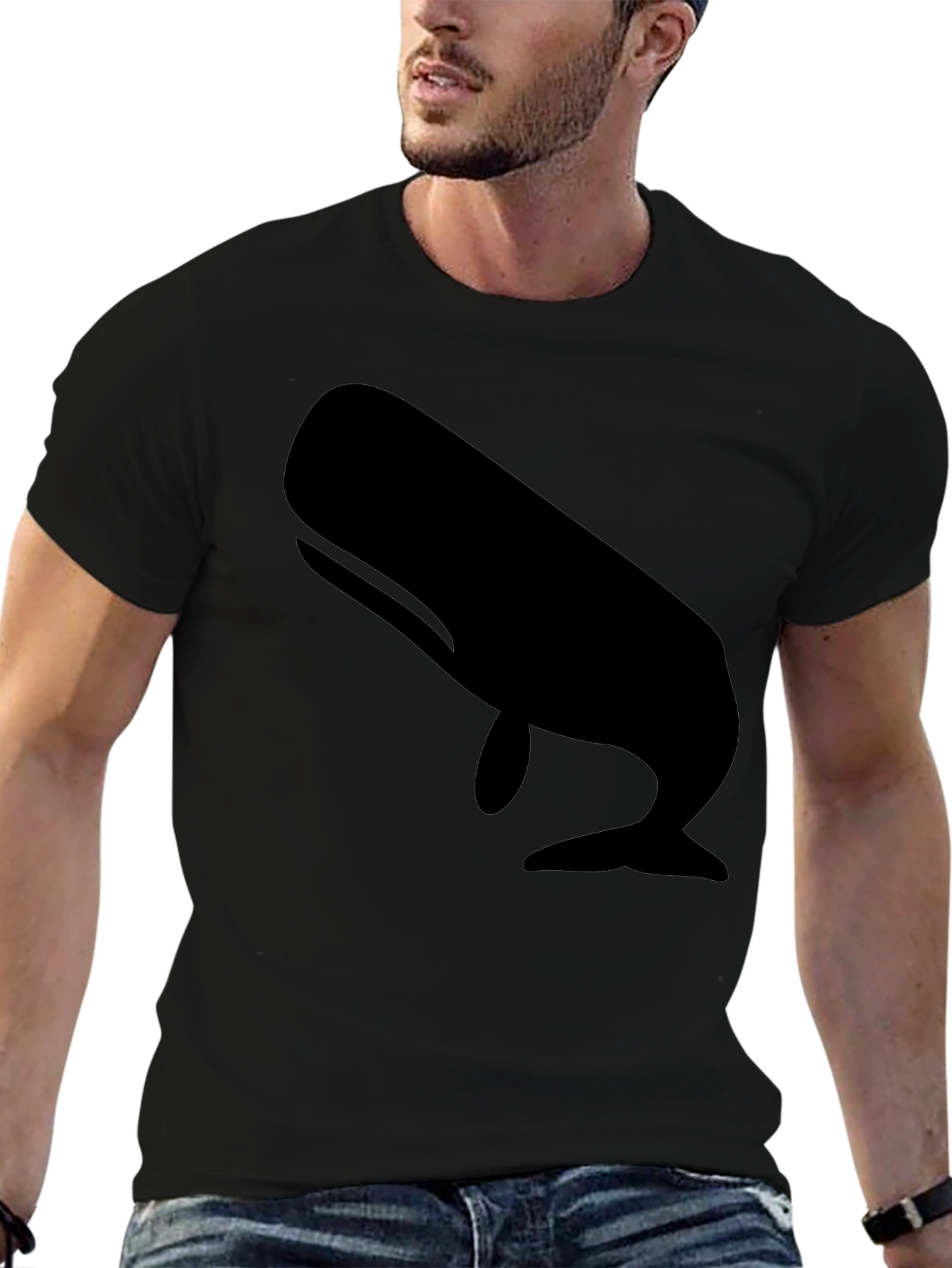 Whale Graphic Tee - Black Cotton Casual Shirt