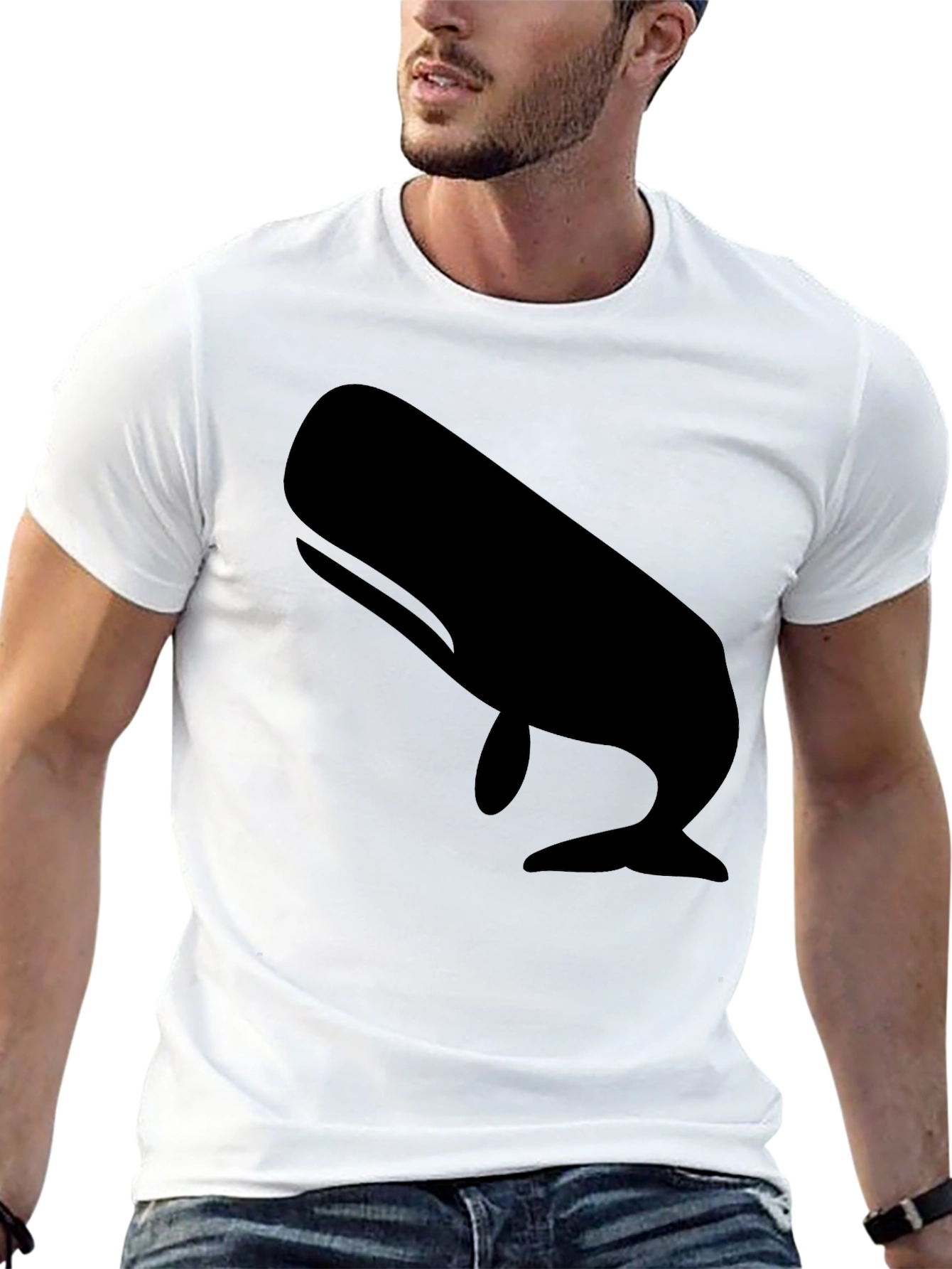 Whale Graphic Tee - Black Cotton Casual Shirt