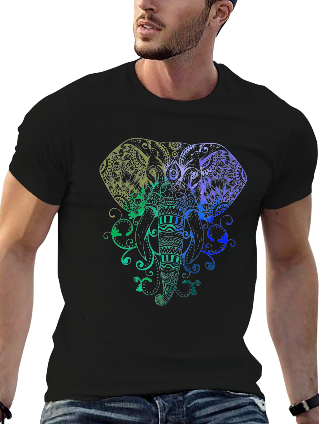 Elephant Mandala Graphic Tee - Stylish Mens Black T-Shirt