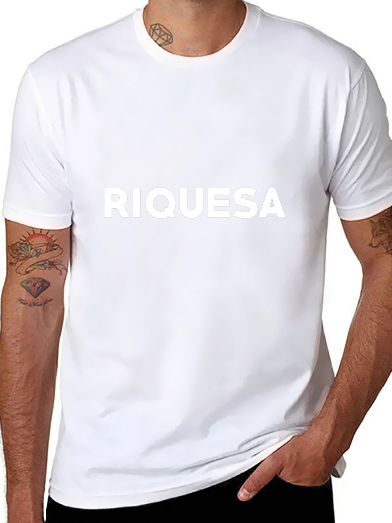Riquesa Black Crew Neck T-Shirt Casual Streetwear