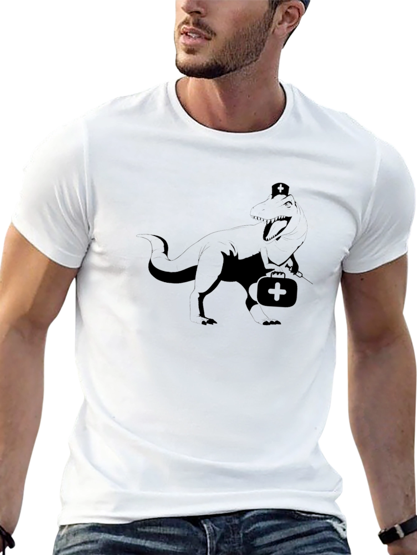 T-Rex Nurse Black Graphic Tee