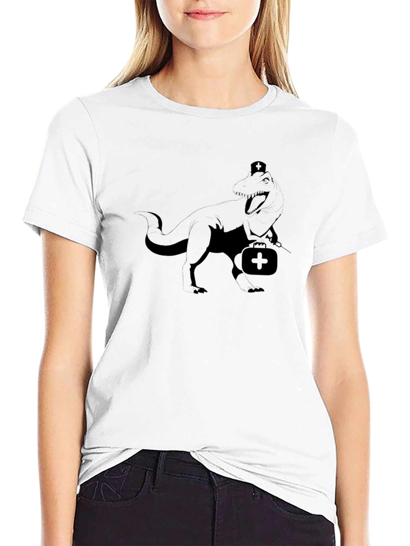 T-Rex Nurse Black Graphic Tee