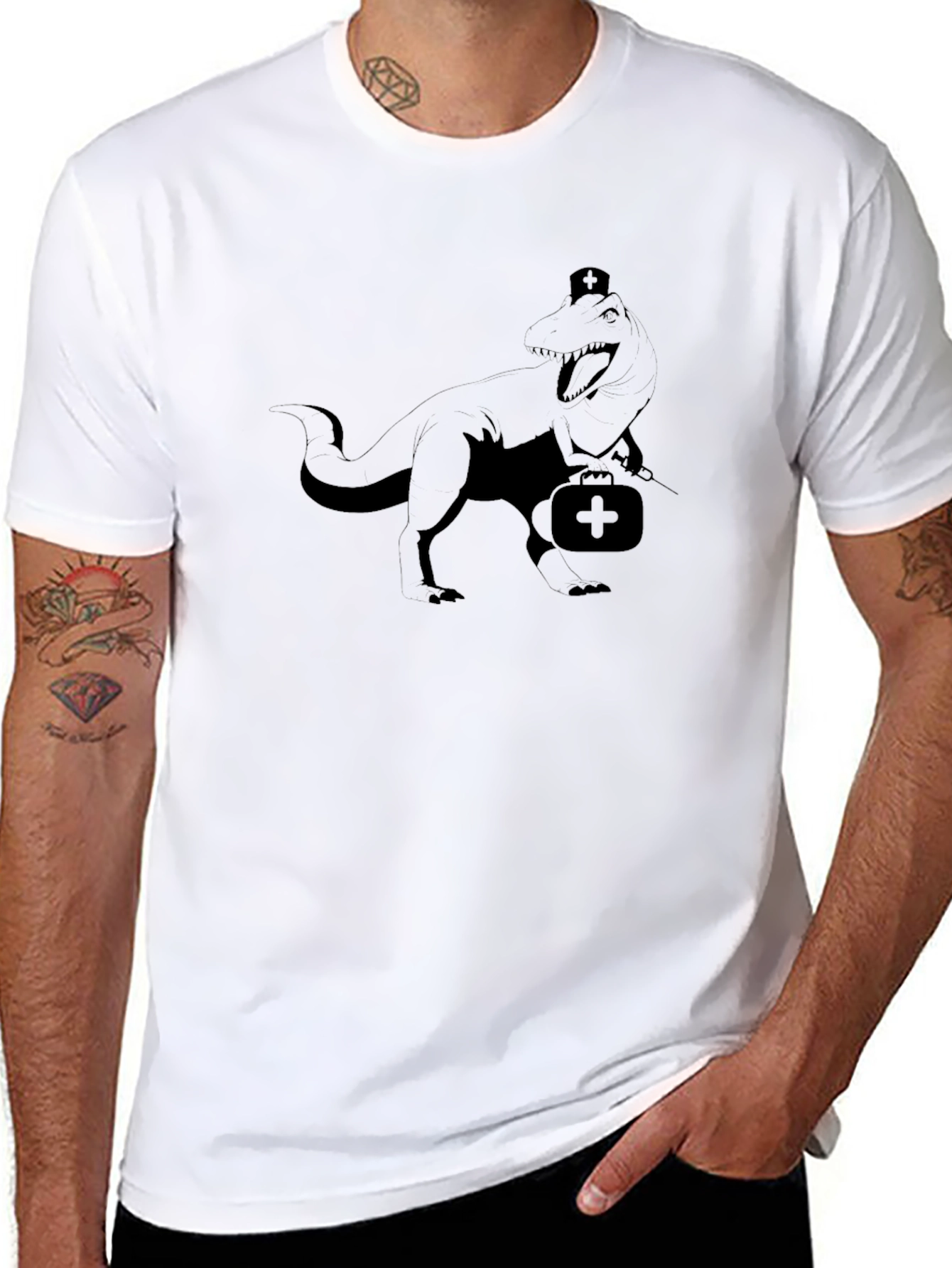 T-Rex Nurse Black Graphic Tee