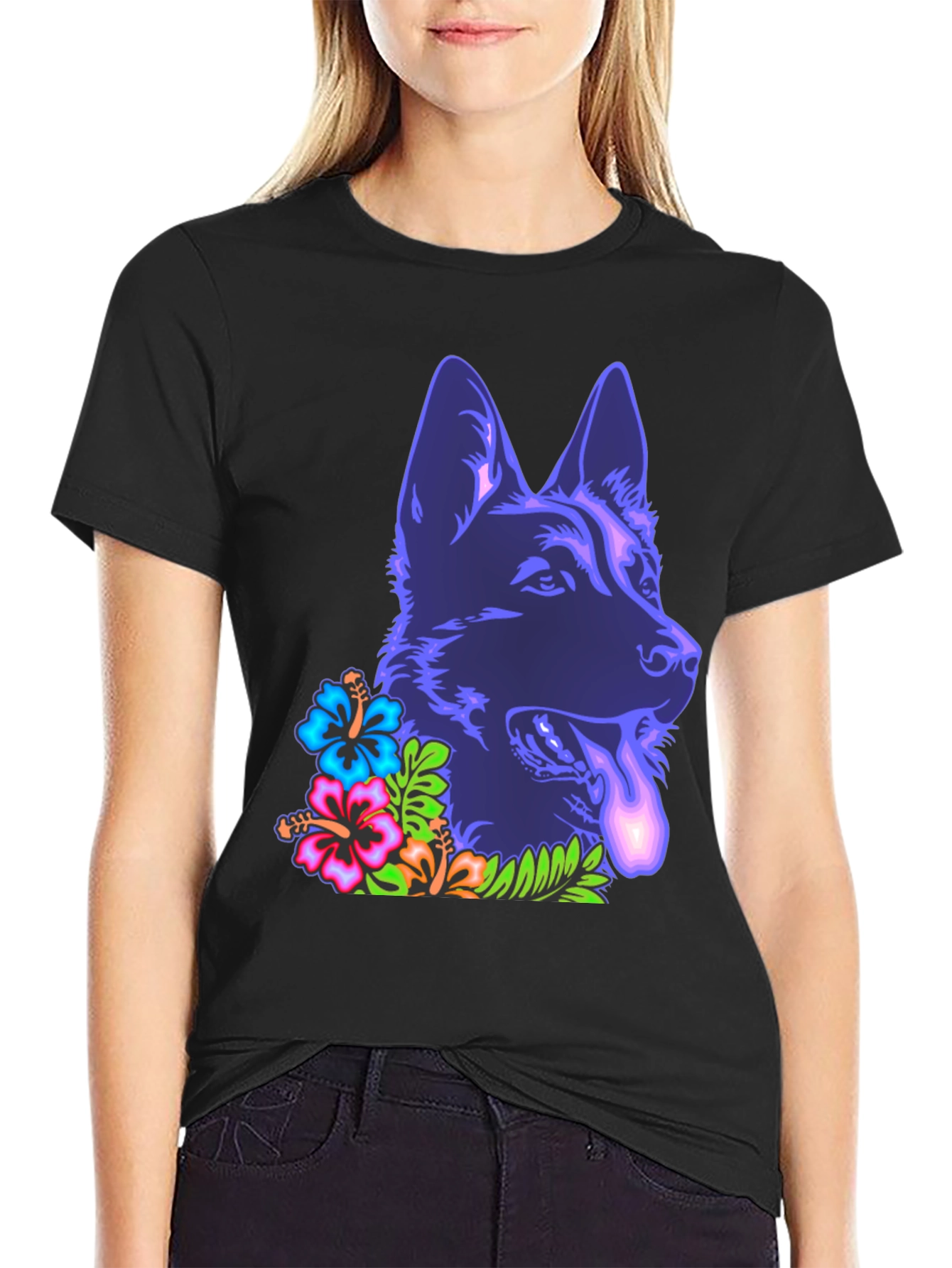 Neon Floral German Shepherd T-Shirt