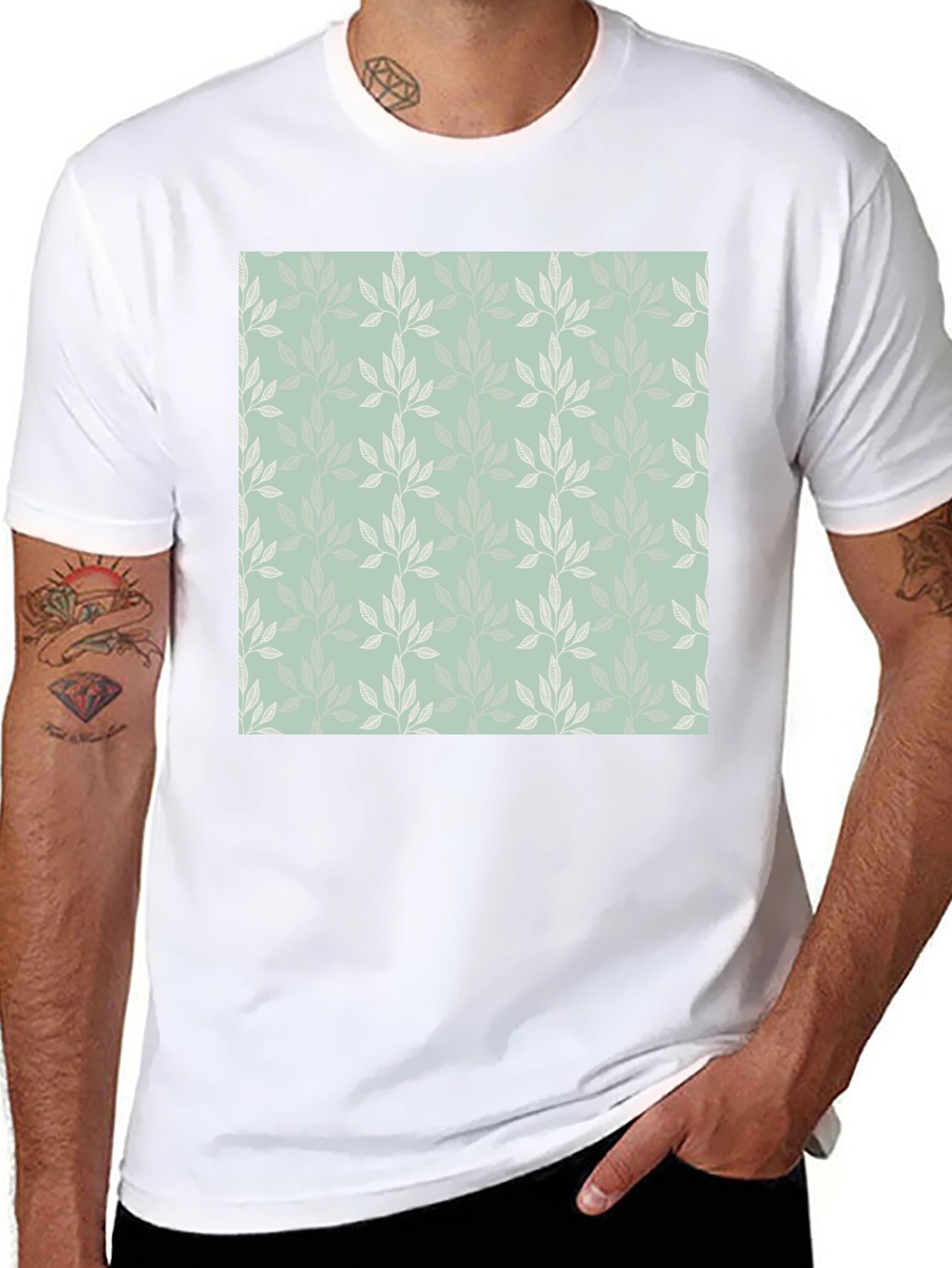 Leaf Pattern Graphic Black Tee