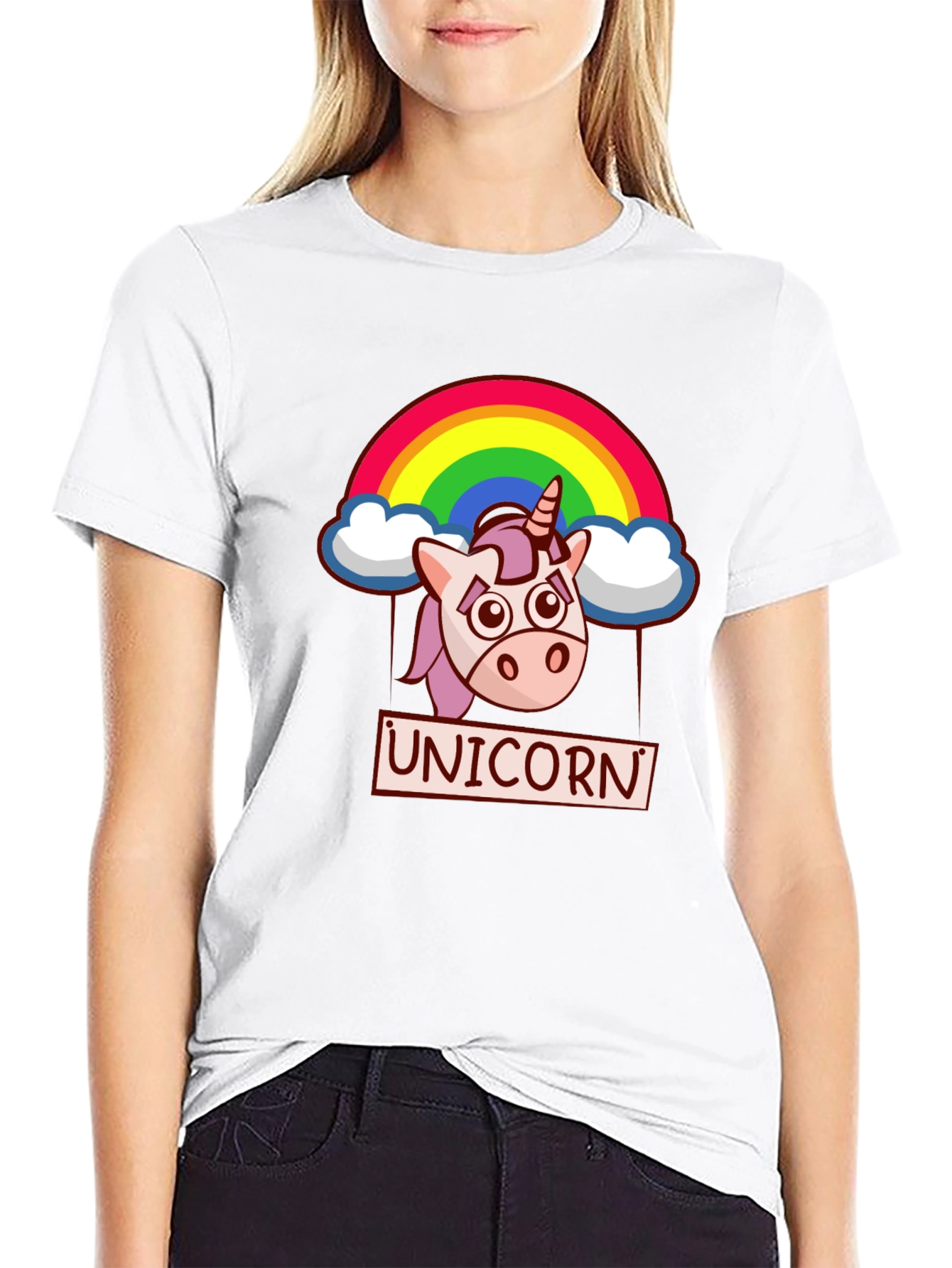 Unicorn Rainbow Graphic T-Shirt - Black