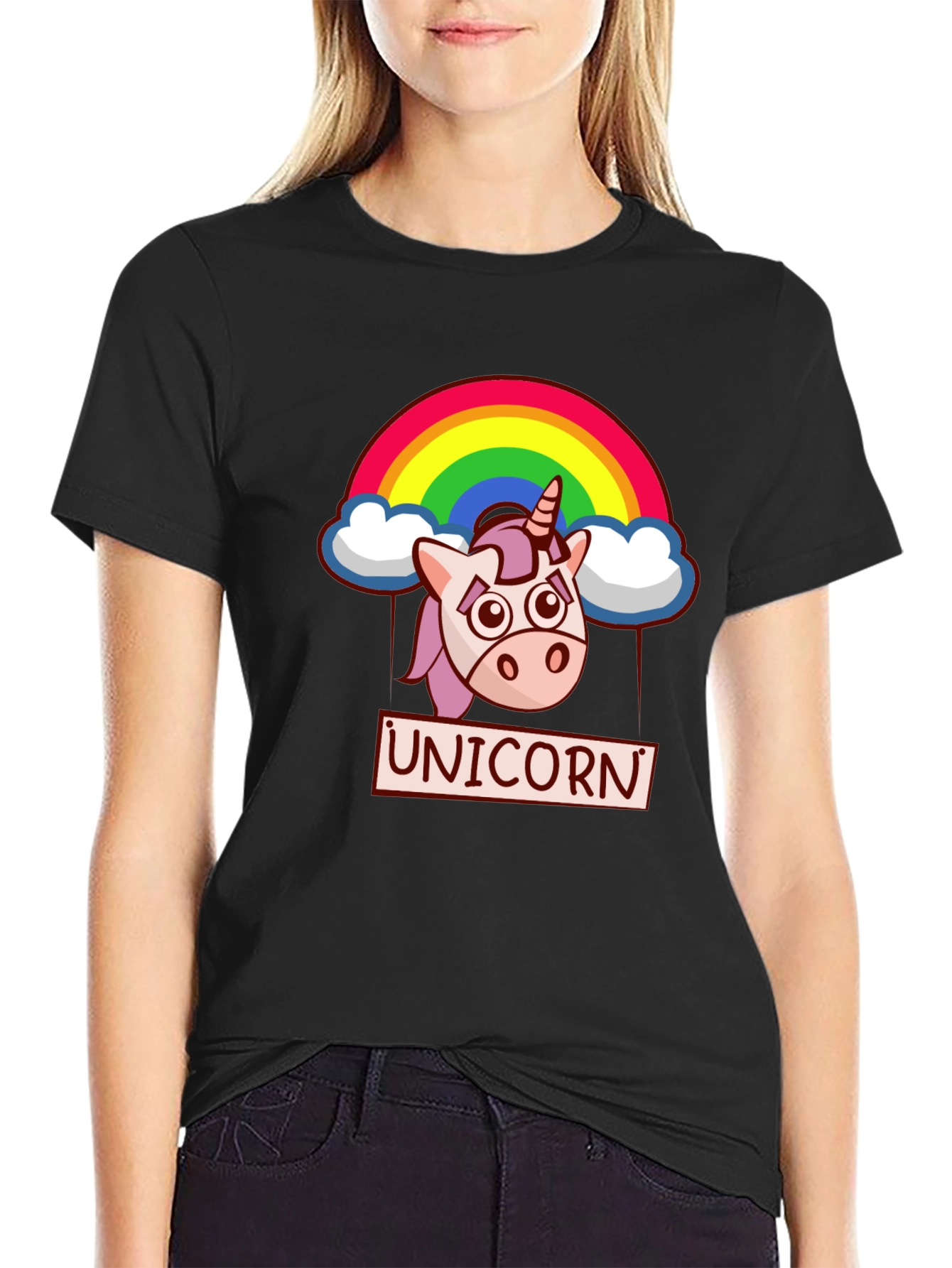 Unicorn Rainbow Graphic T-Shirt - Black