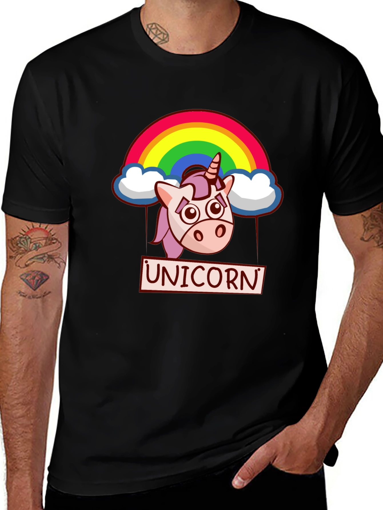 Unicorn Rainbow Graphic T-Shirt - Black