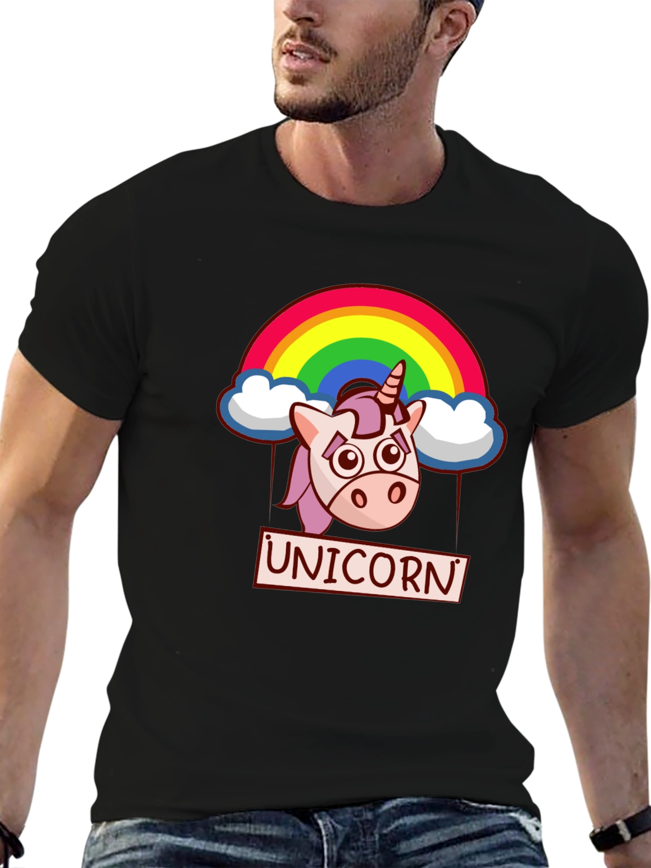 Unicorn Rainbow Graphic T-Shirt - Black