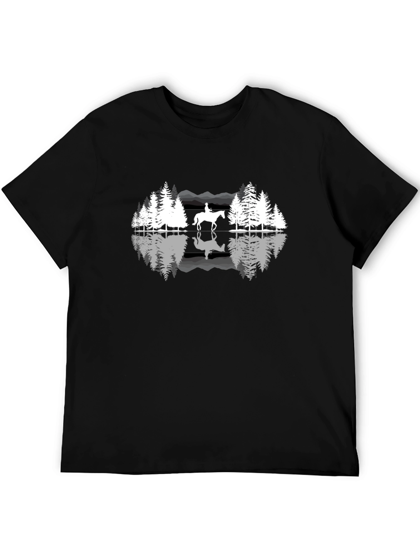 Nature Horse Riding Graphic Black T-Shirt
