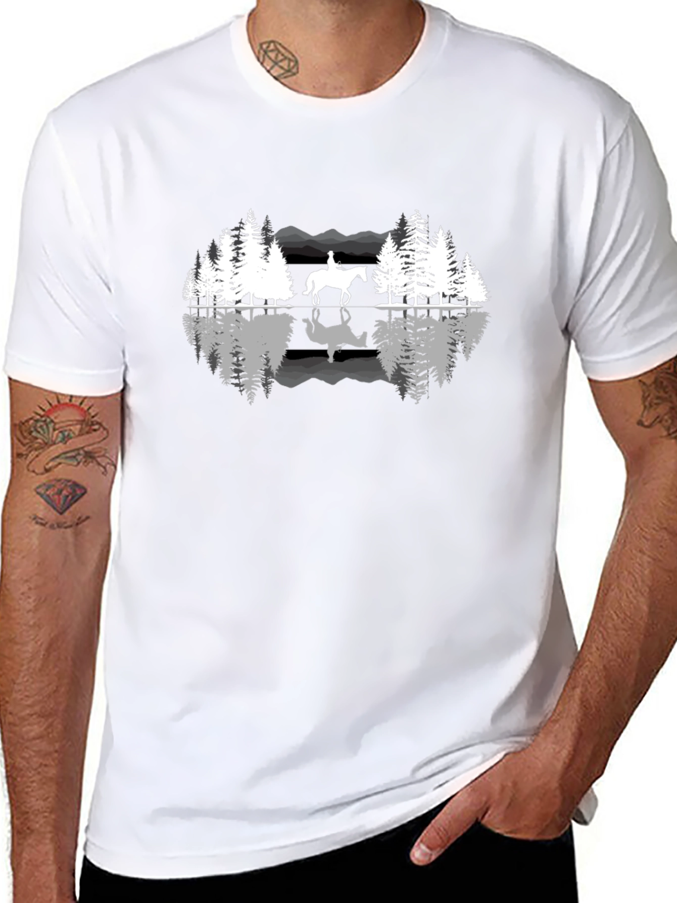 Nature Horse Riding Graphic Black T-Shirt