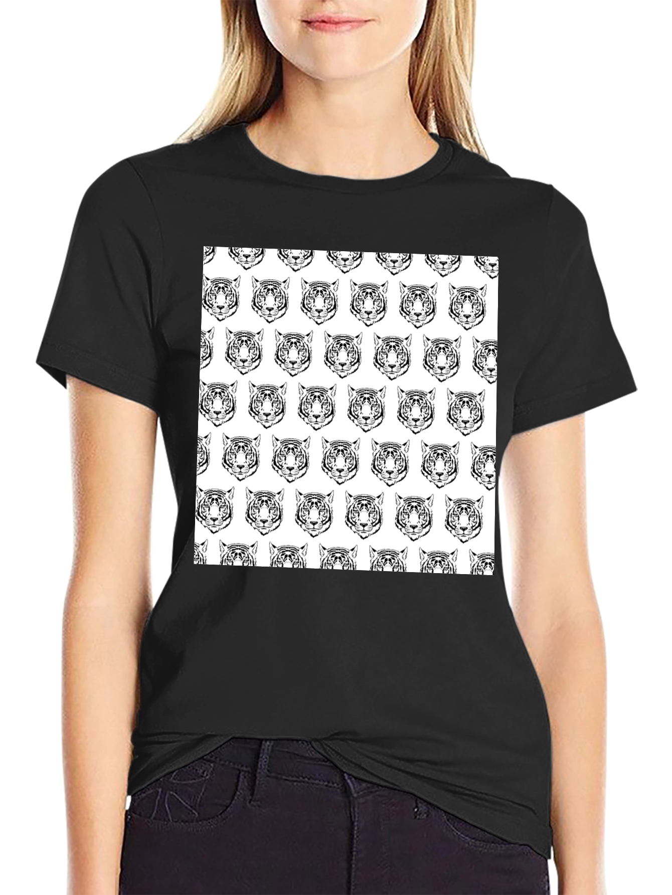 Black Tiger Print Graphic Tee