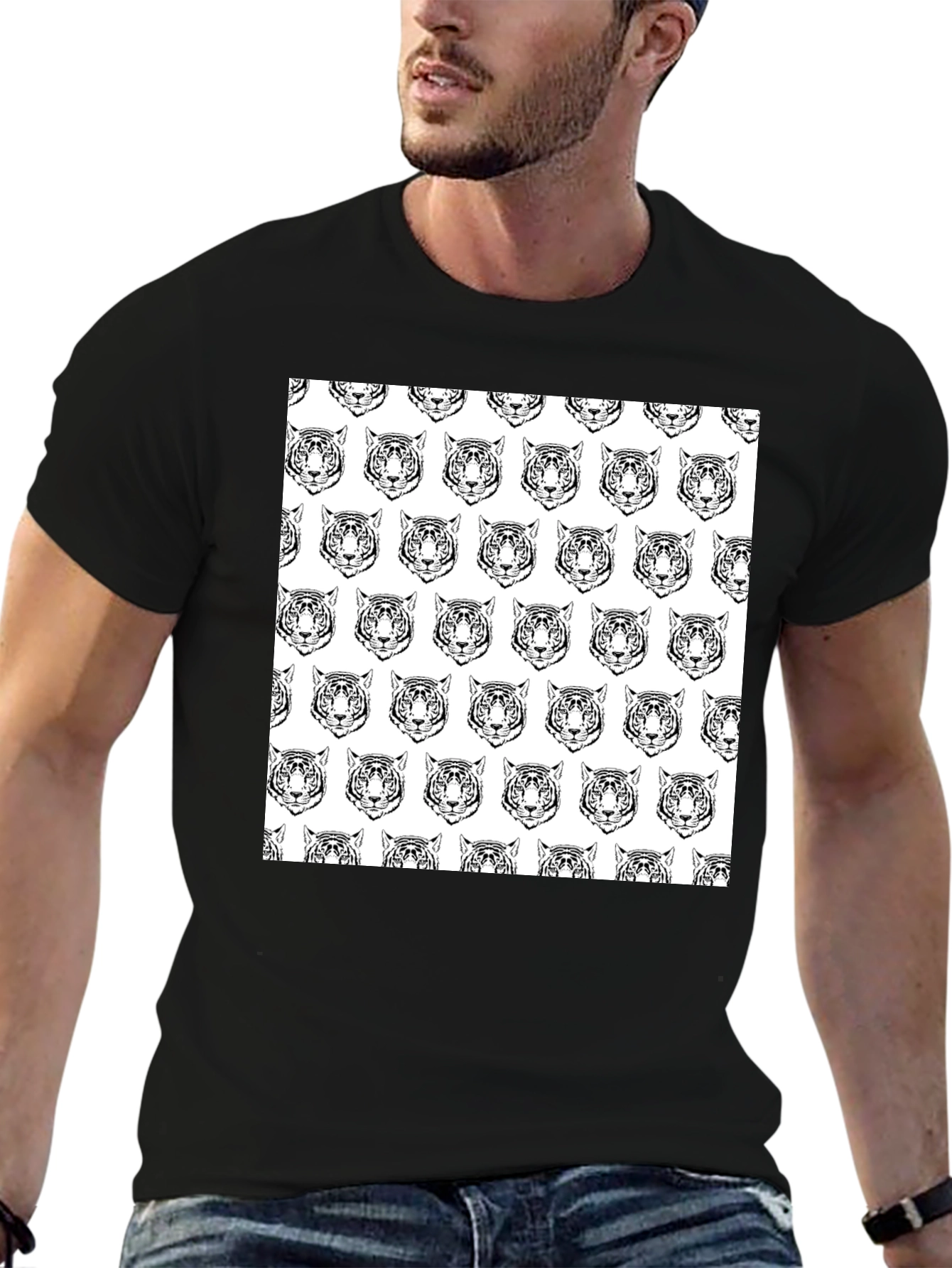 Black Tiger Print Graphic Tee