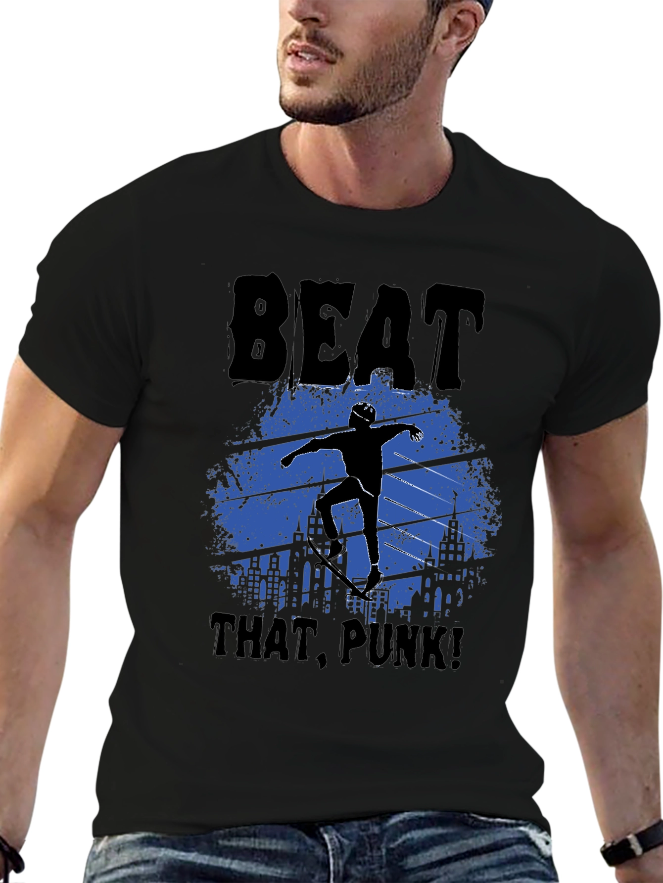 Beat That Punk! Skater Graphic Tee - Black
