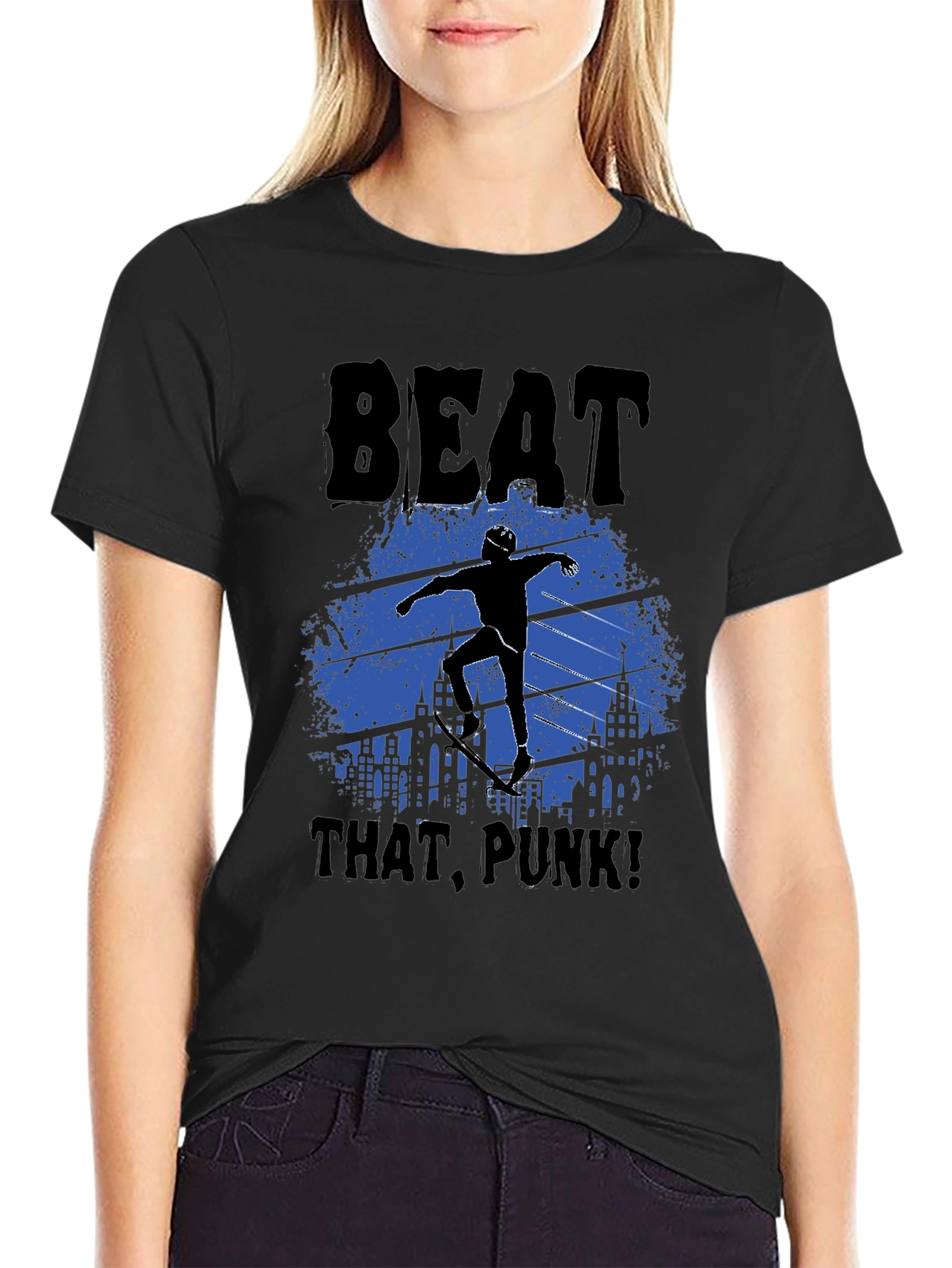 Beat That Punk! Skater Graphic Tee - Black
