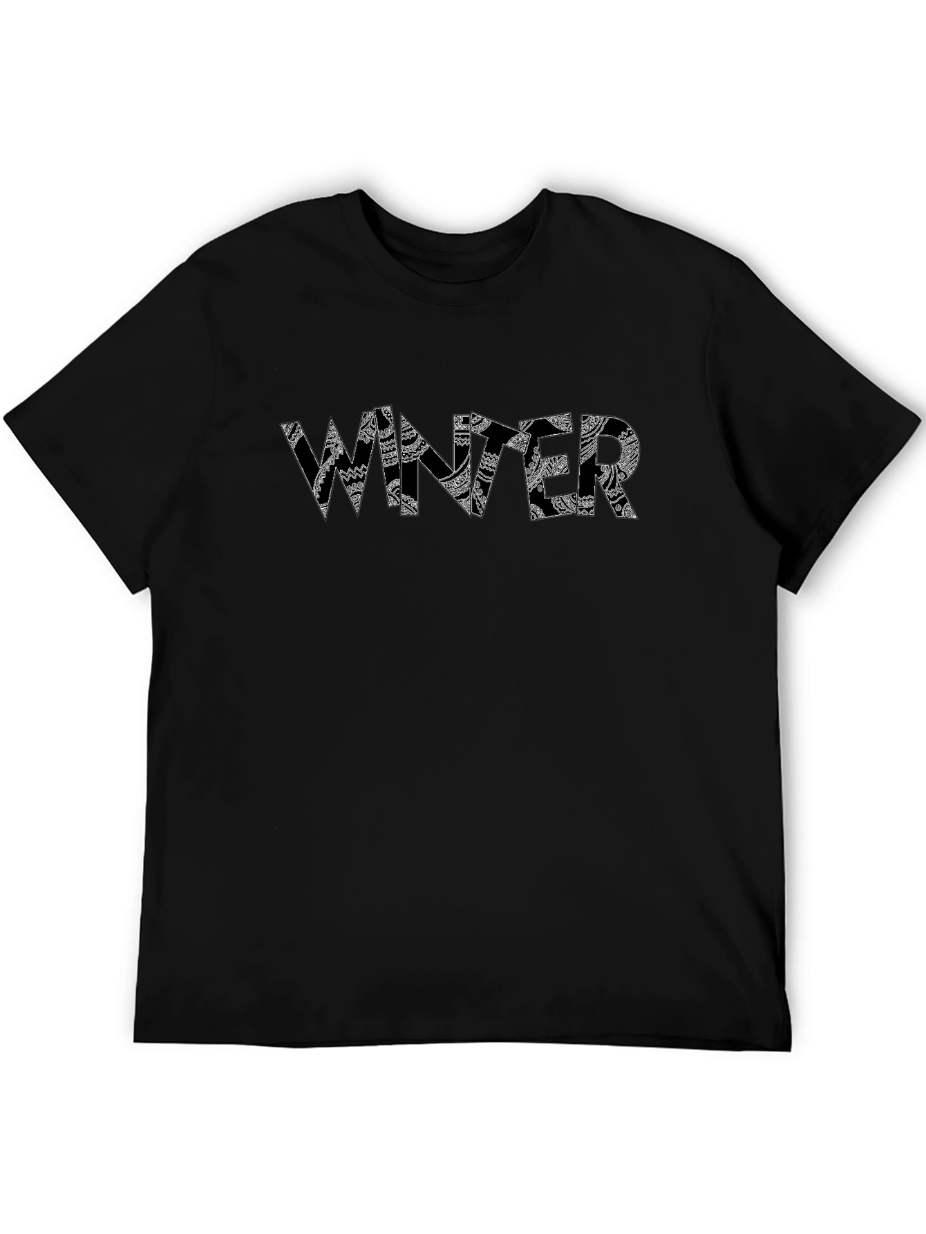Winter Pattern Print Black T-Shirt