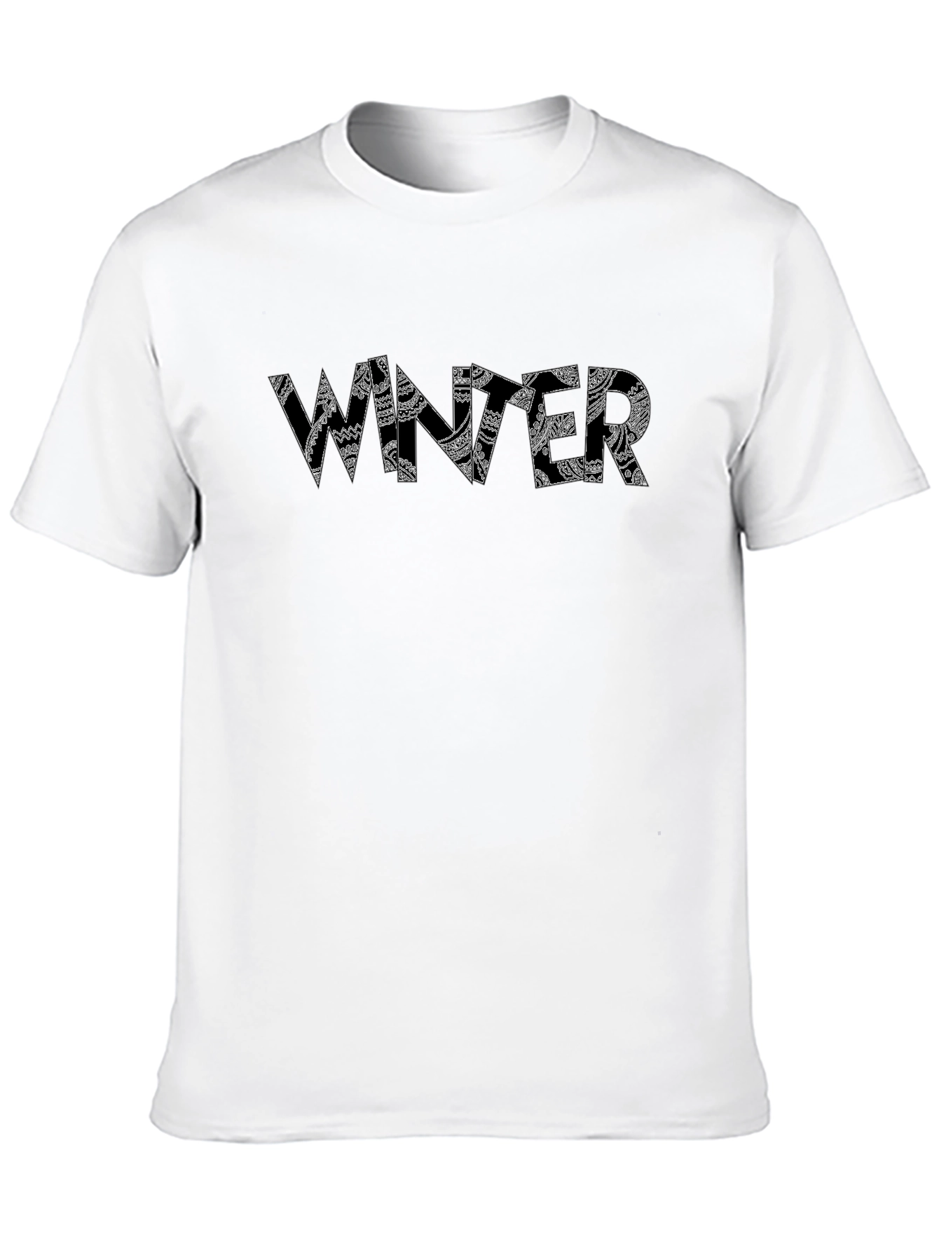 Winter Pattern Print Black T-Shirt