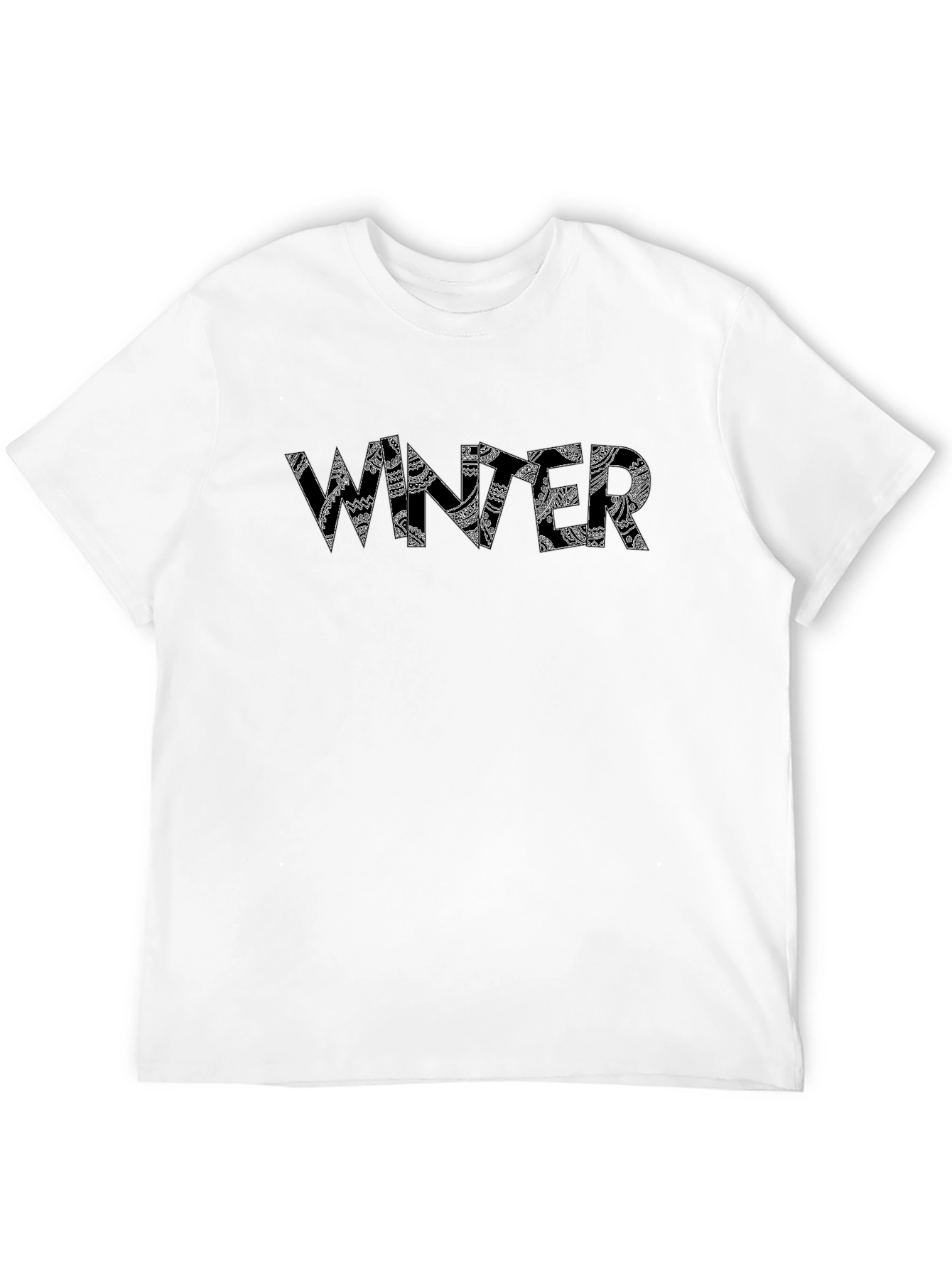 Winter Pattern Print Black T-Shirt