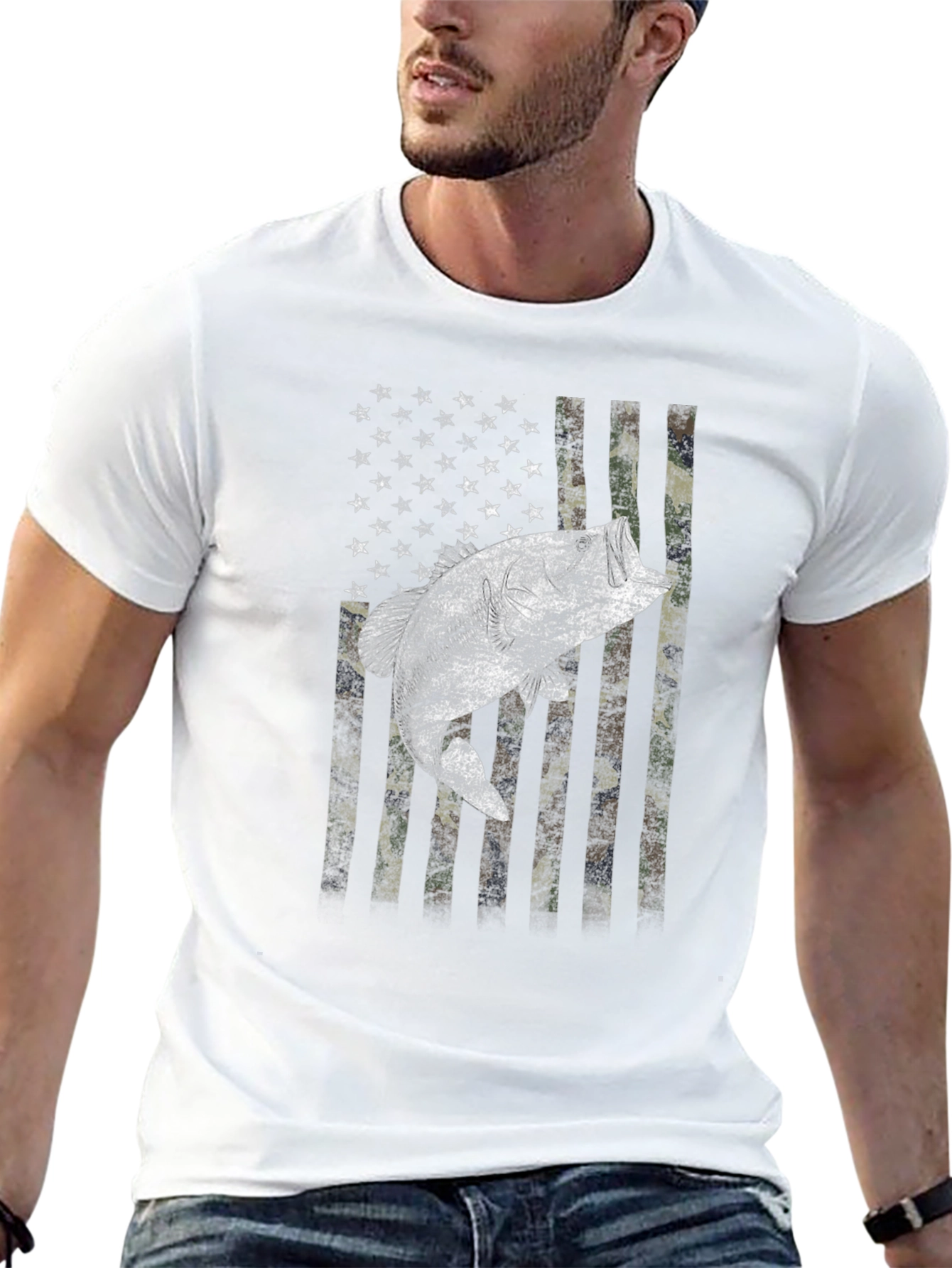 American Flag Bass Camo Mens T-Shirt