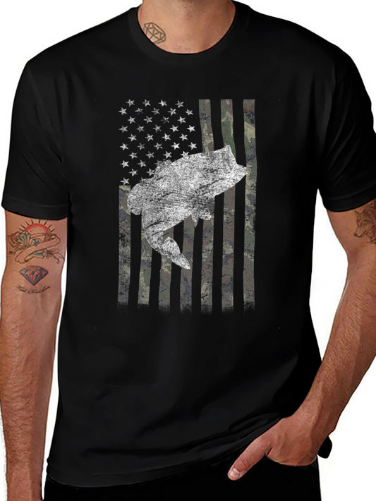 American Flag Bass Camo Mens T-Shirt