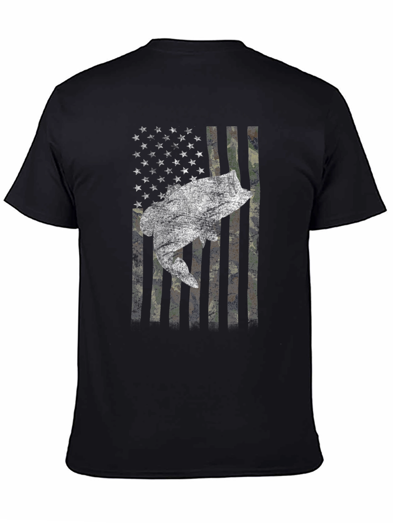 American Flag Bass Camo Mens T-Shirt