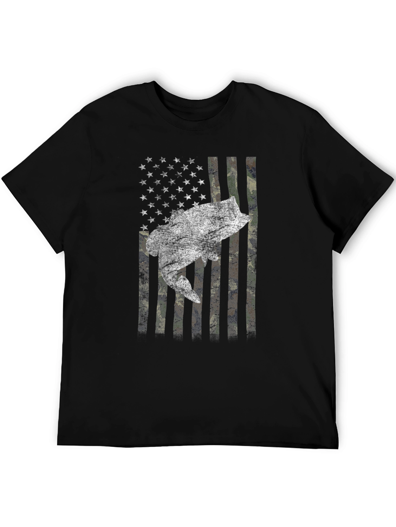 American Flag Bass Camo Mens T-Shirt