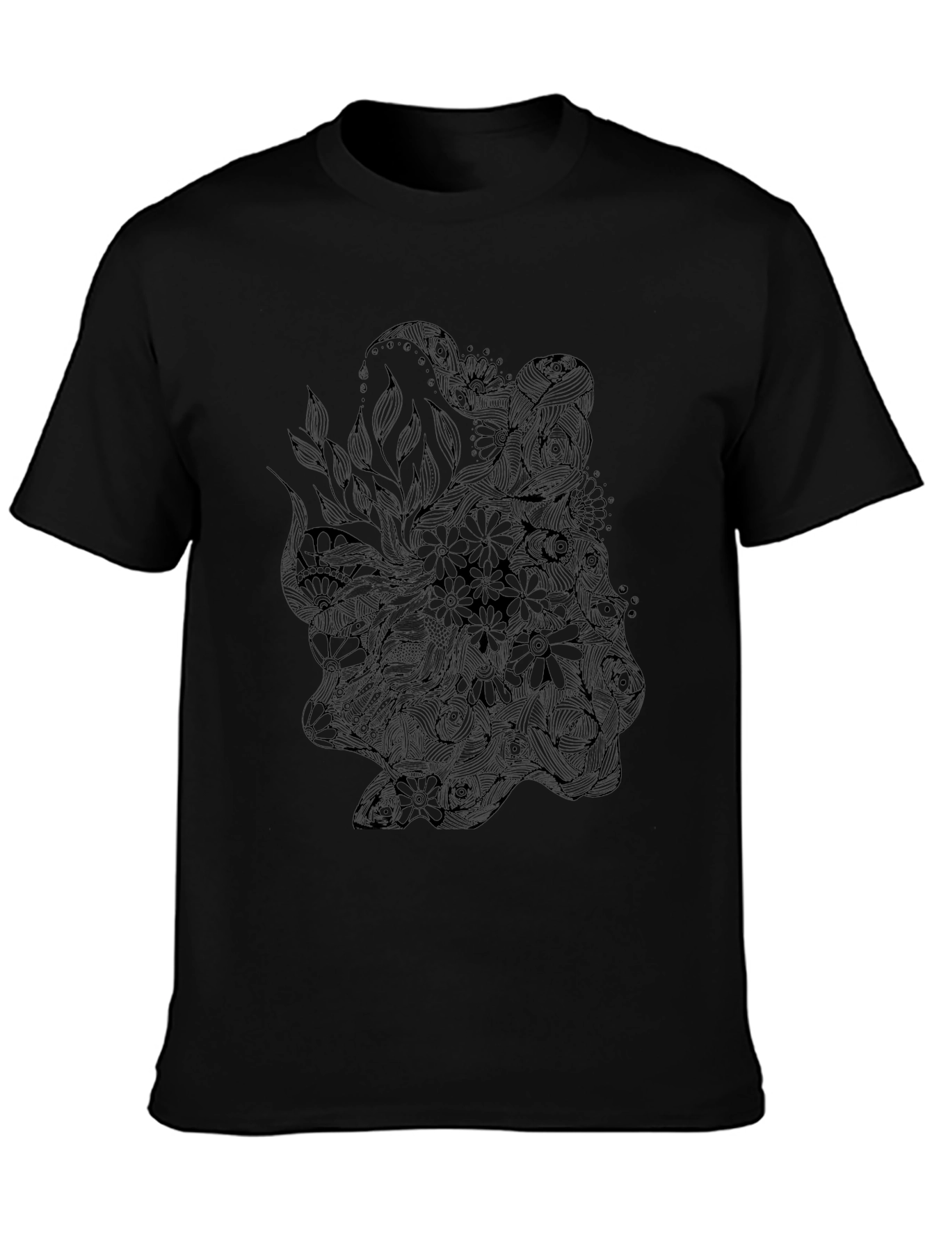 Mens Black Graphic Tee - Floral Octopus Design