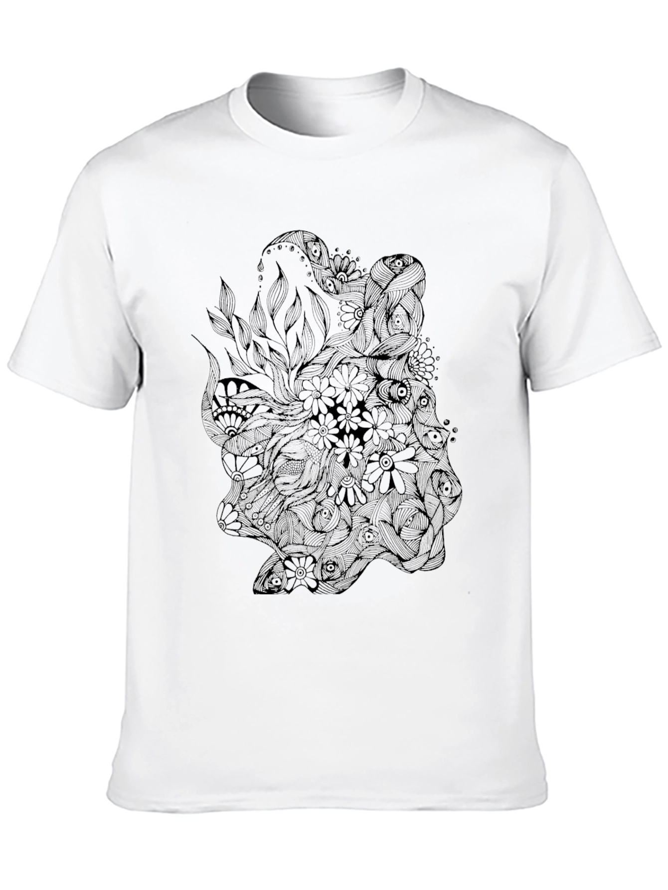 Mens Black Graphic Tee - Floral Octopus Design
