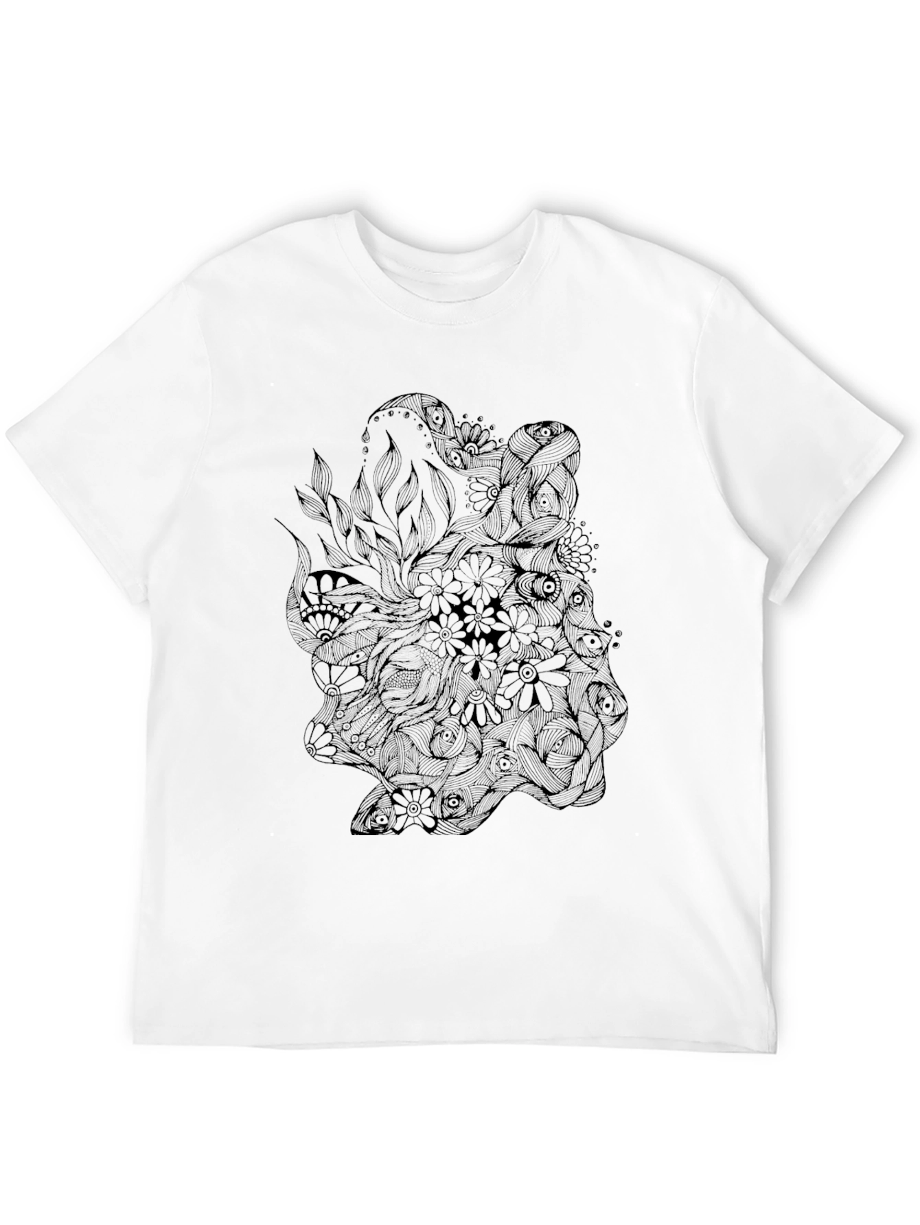 Mens Black Graphic Tee - Floral Octopus Design