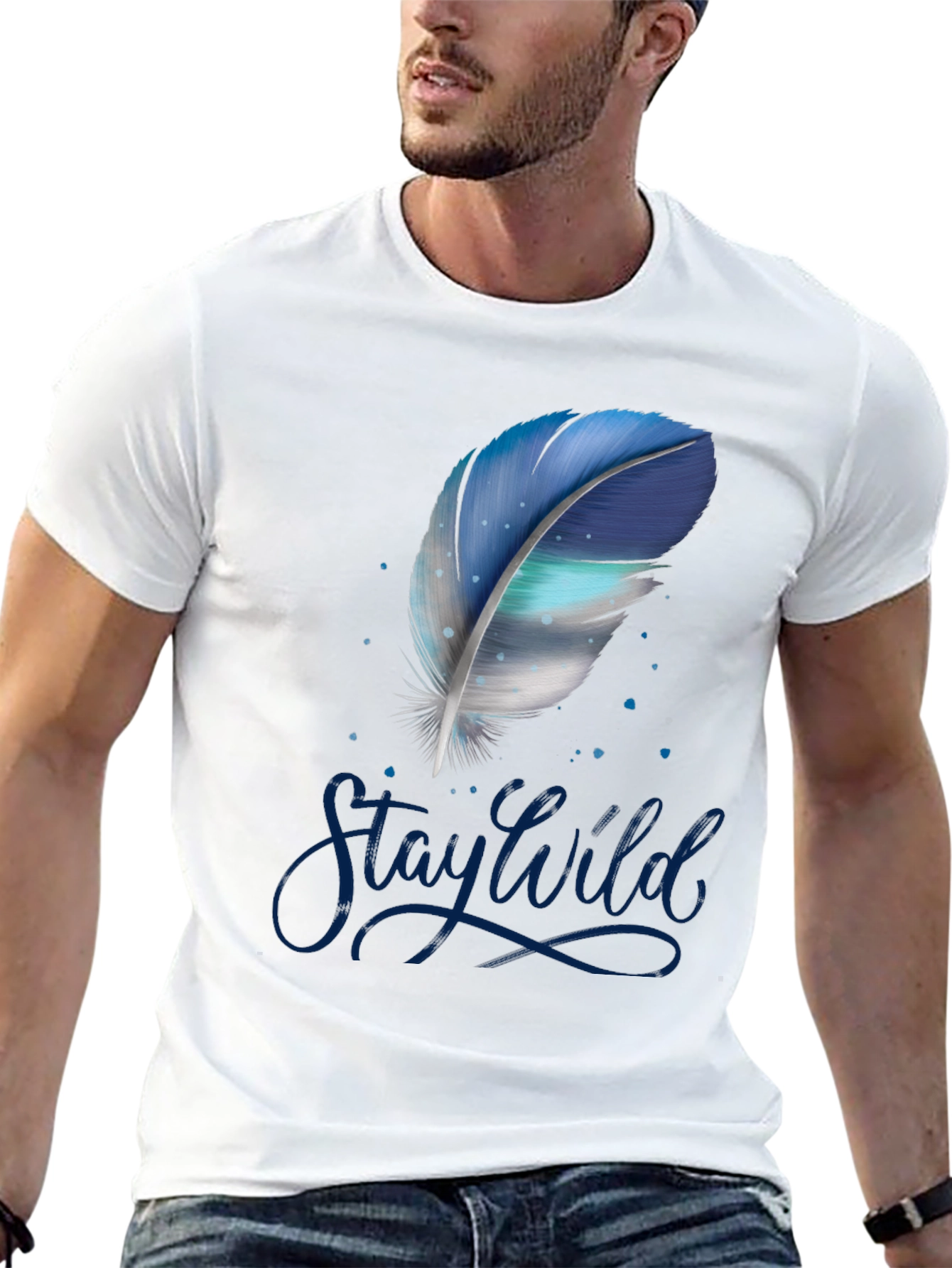 Stay Wild Feather Graphic Tee - Black Cotton T-Shirt