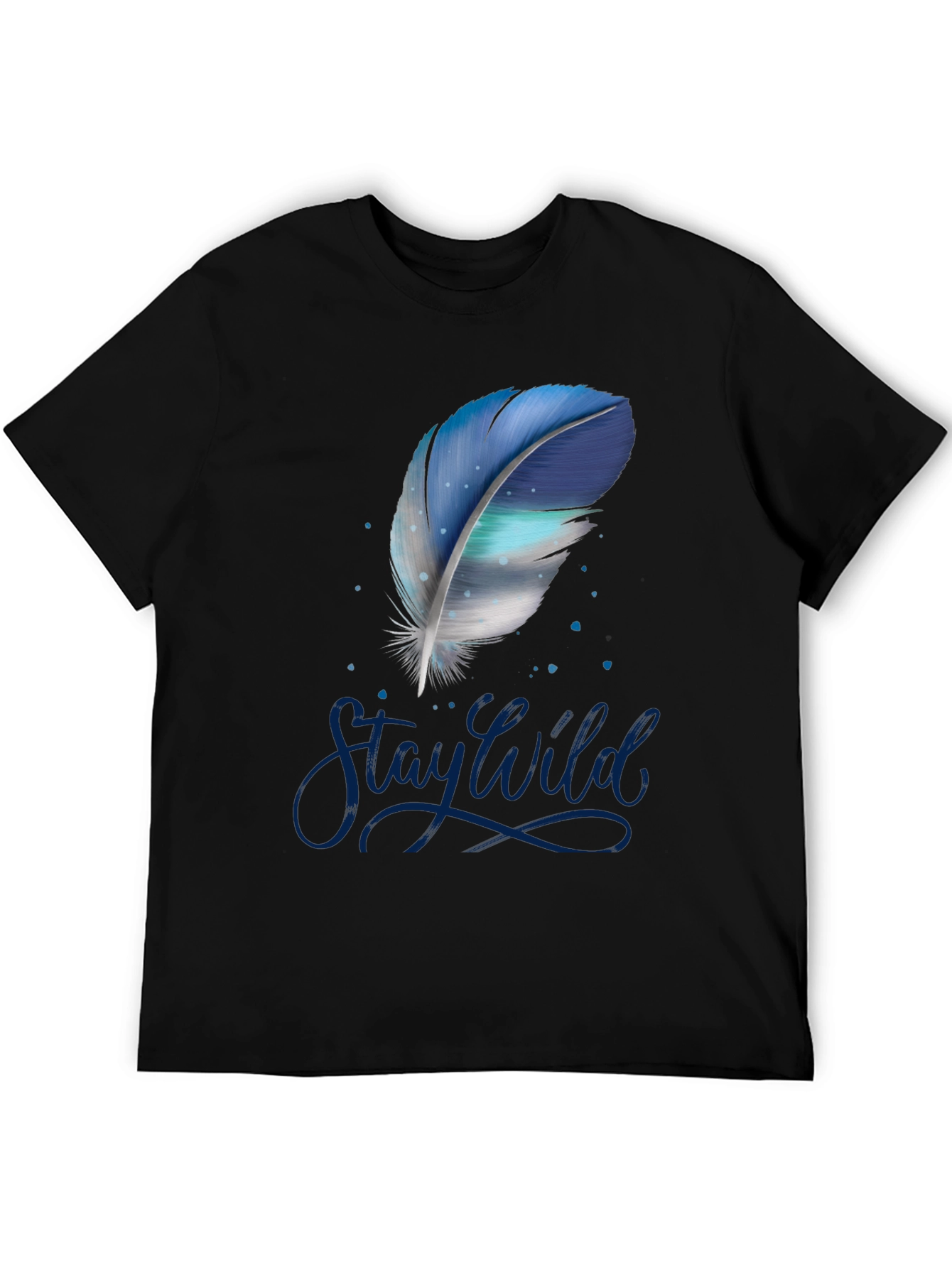 Stay Wild Feather Graphic Tee - Black Cotton T-Shirt
