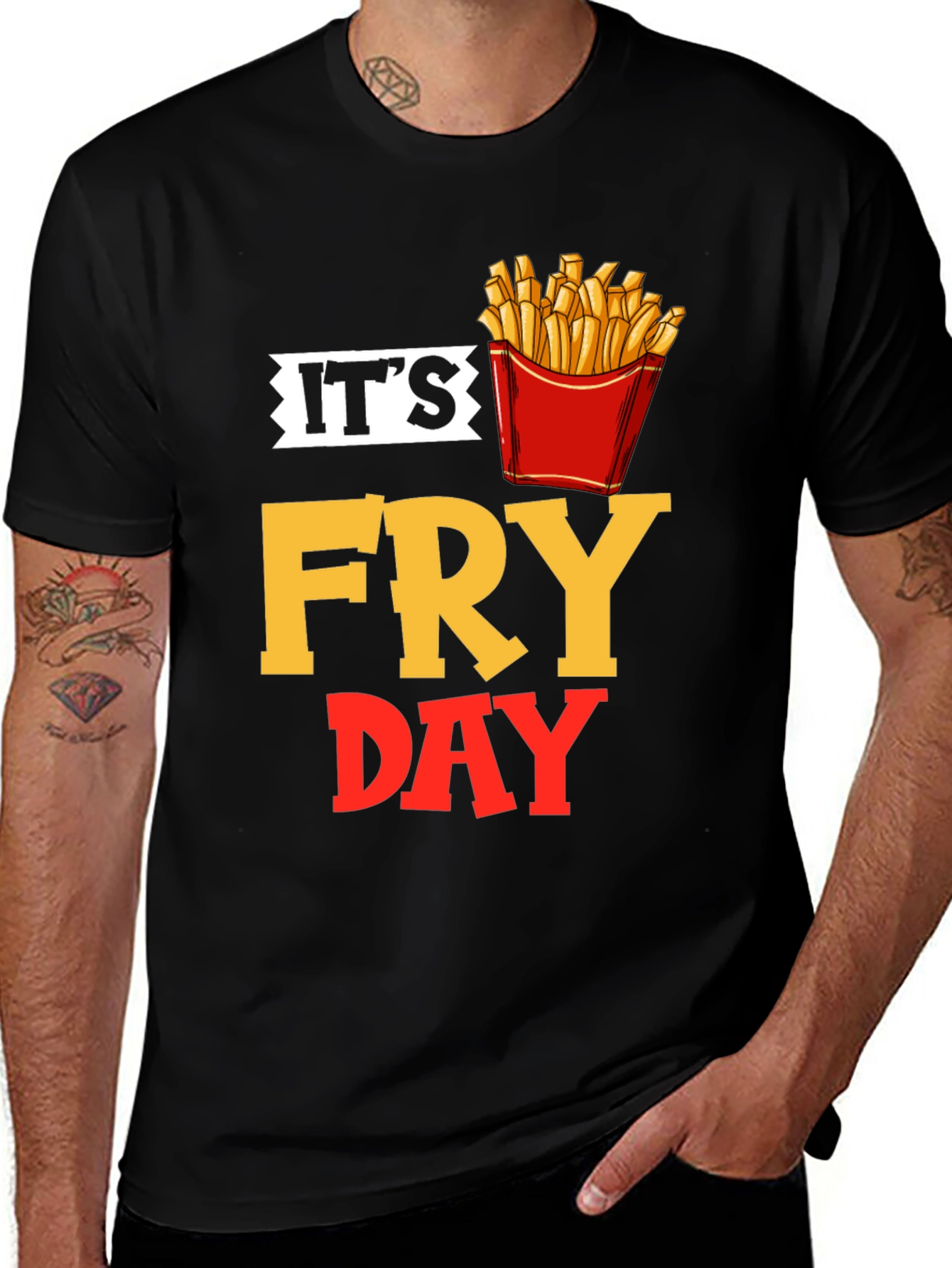 Its Fry Day Black T-Shirt - Foodie Fun!