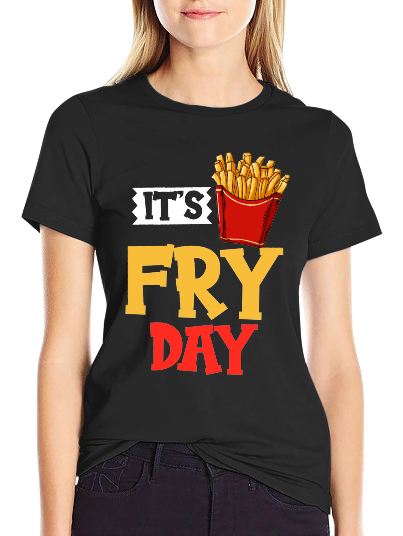 Its Fry Day Black T-Shirt - Foodie Fun!