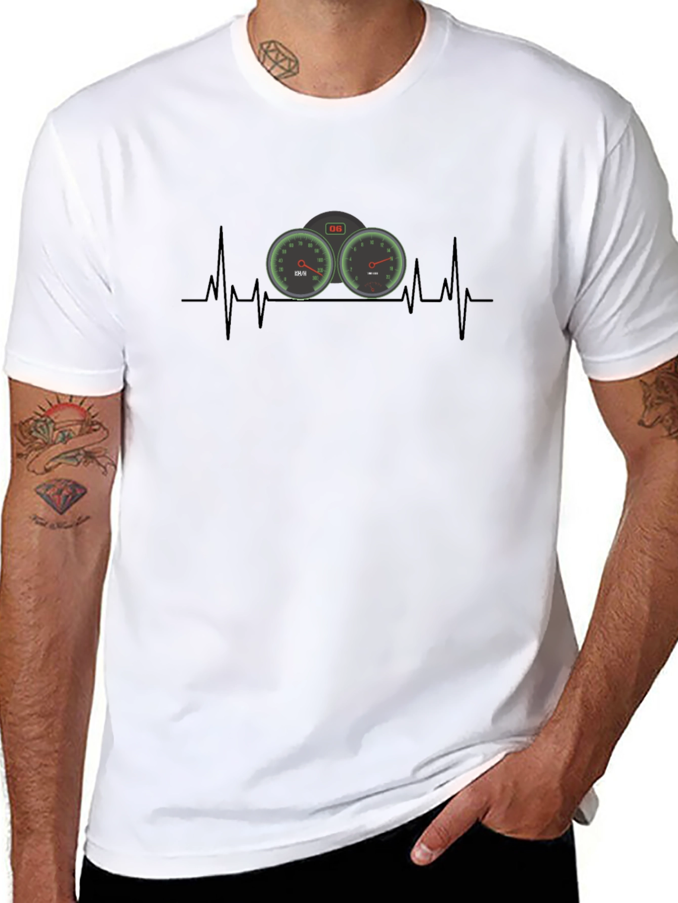 Heartbeat Speedometer Black T-Shirt - Automotive Enthusiast