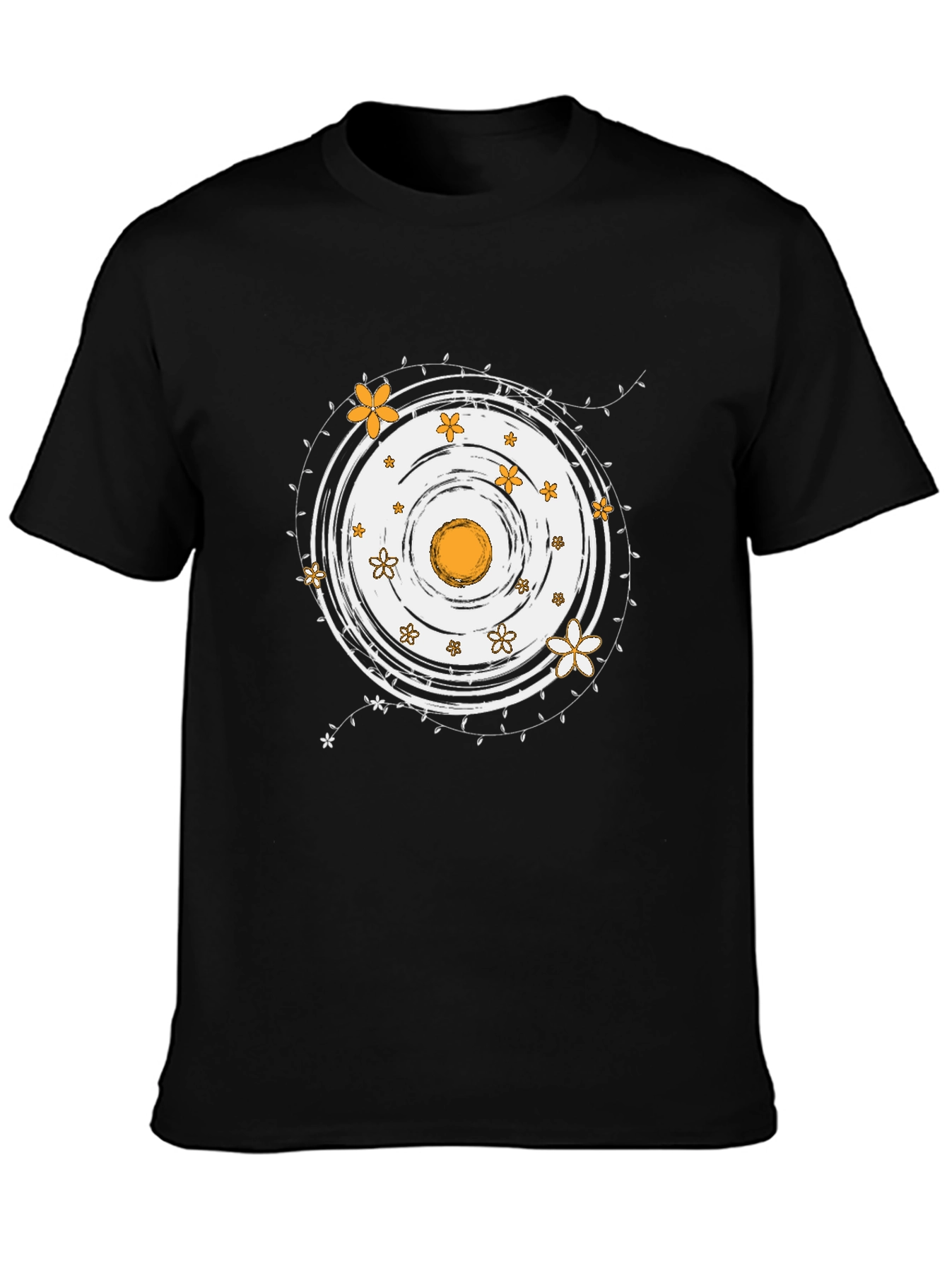 Floral Circle Graphic Black Tee