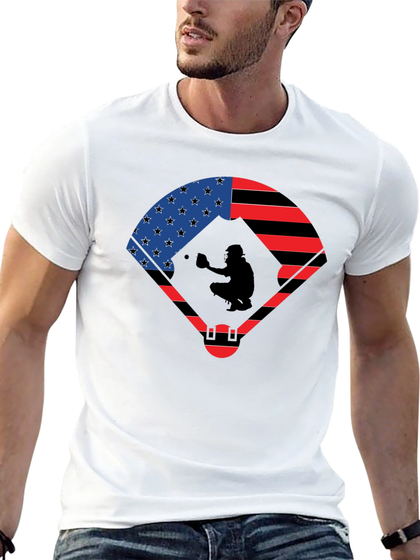 Patriotic Baseball Catcher T-Shirt