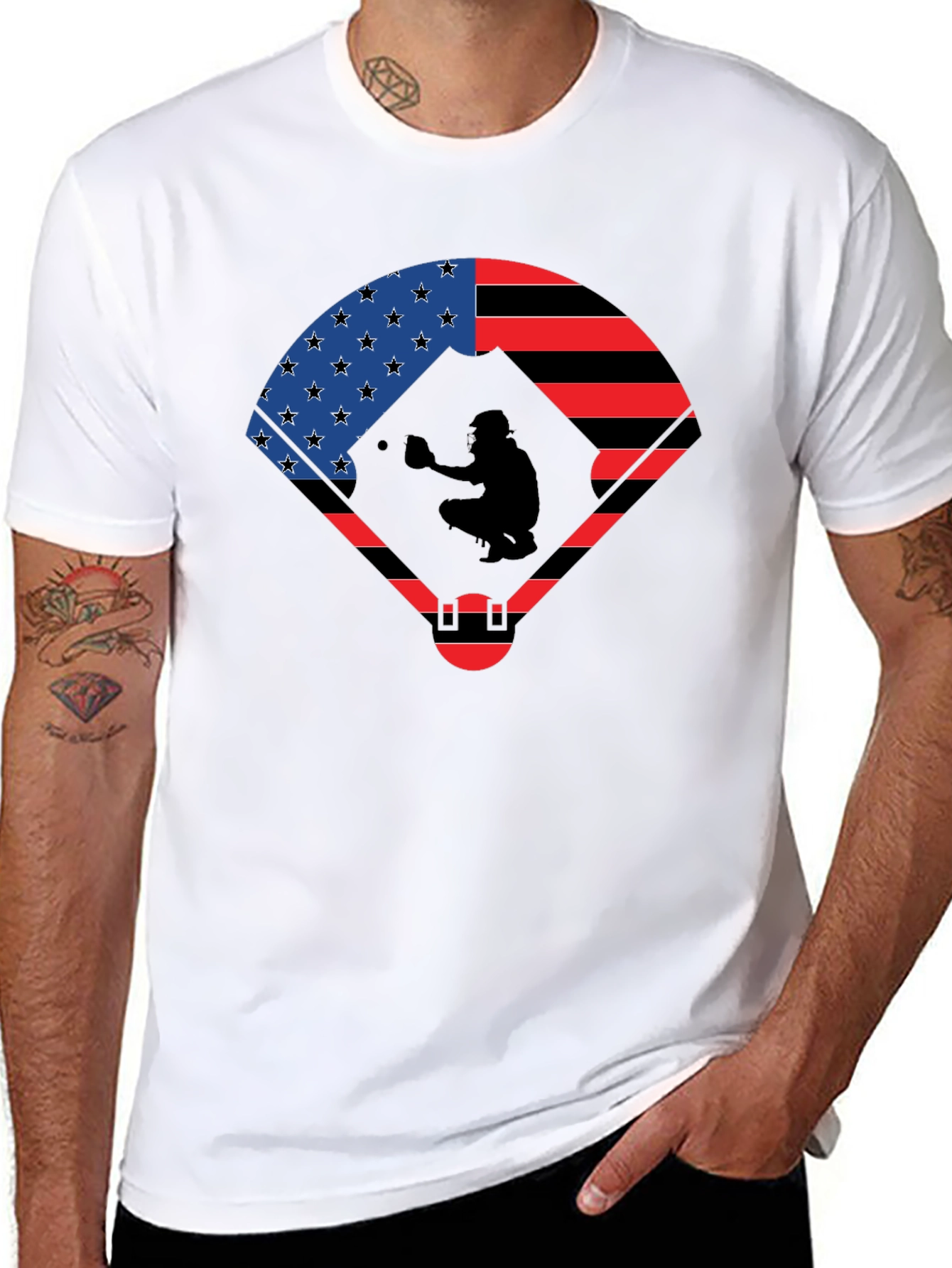 Patriotic Baseball Catcher T-Shirt