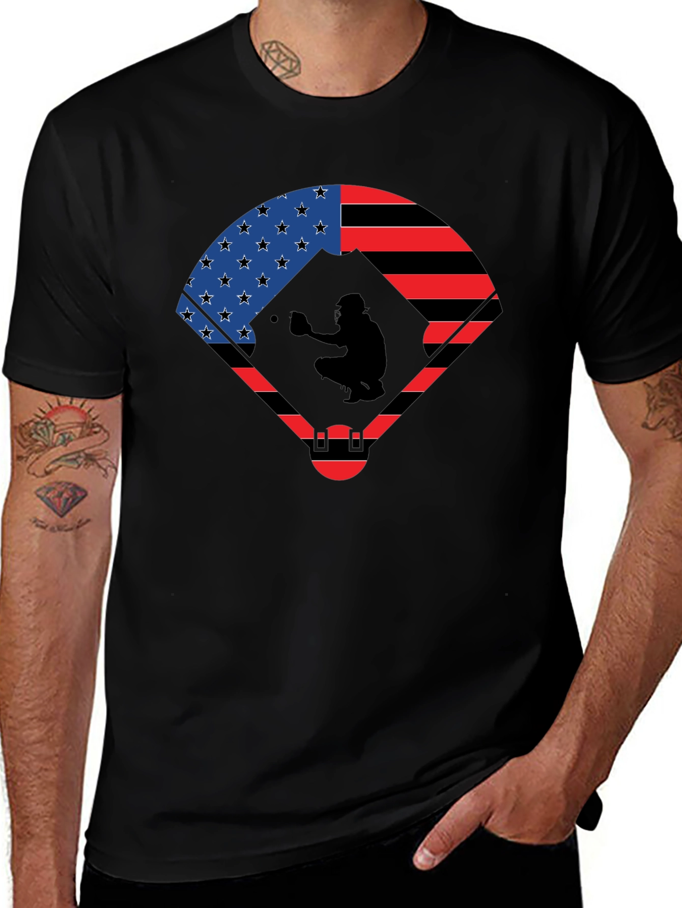 Patriotic Baseball Catcher T-Shirt