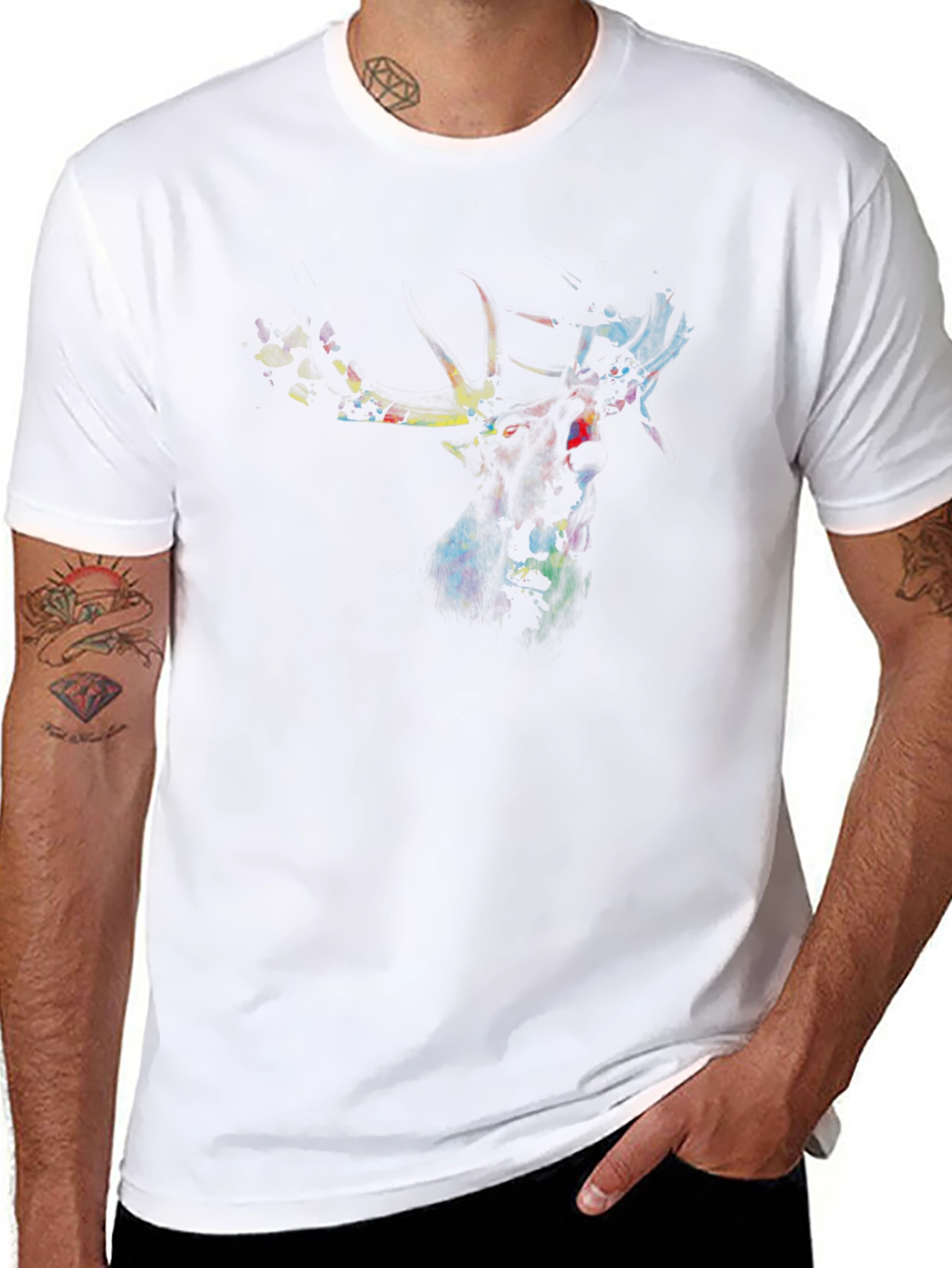 Abstract Deer Graphic Black T-Shirt