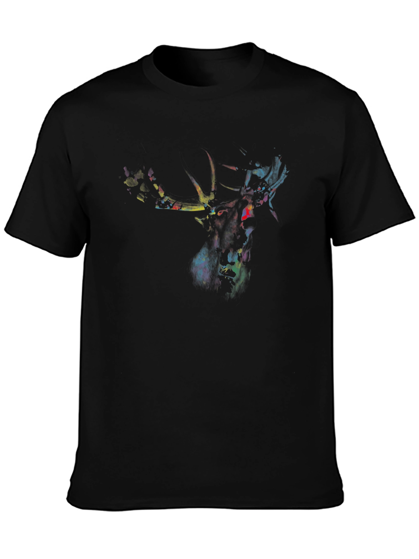 Abstract Deer Graphic Black T-Shirt