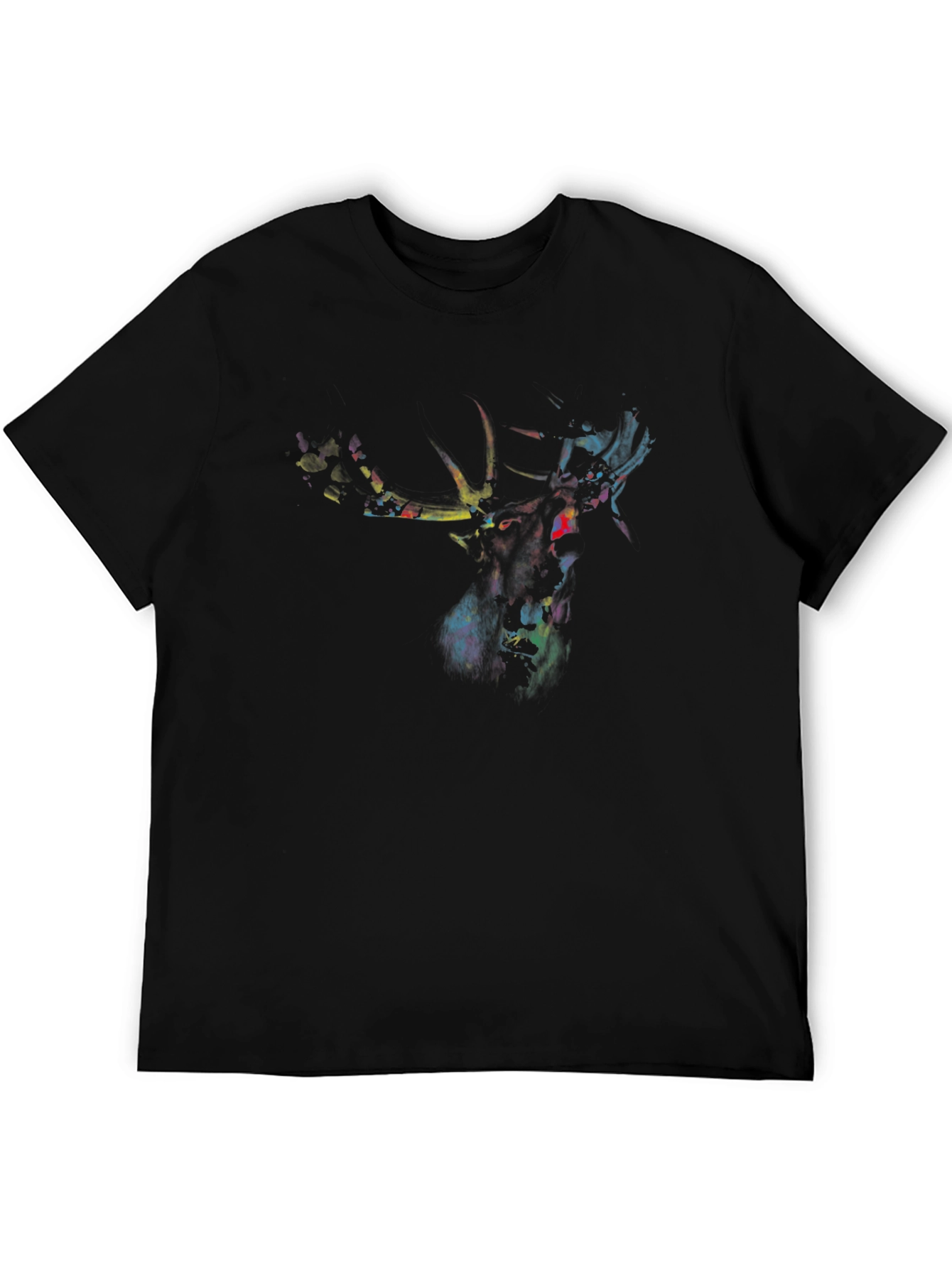 Abstract Deer Graphic Black T-Shirt