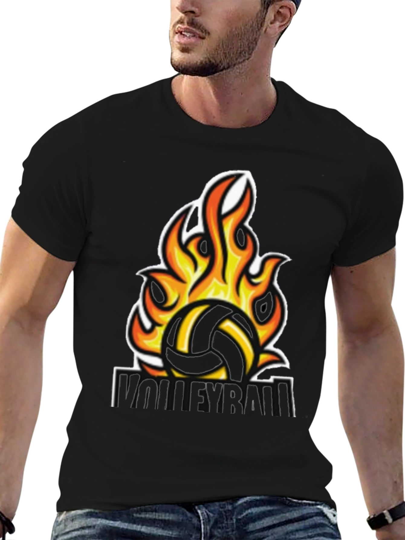 Fiery Volleyball Graphic Tee - Black