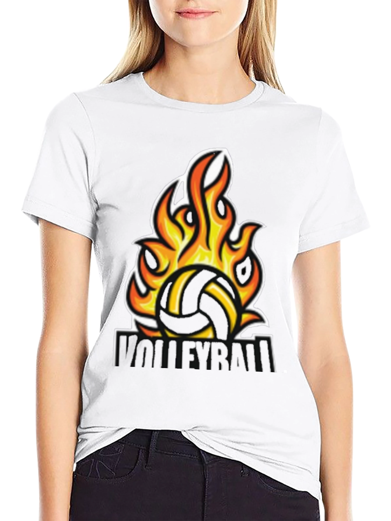 Fiery Volleyball Graphic Tee - Black