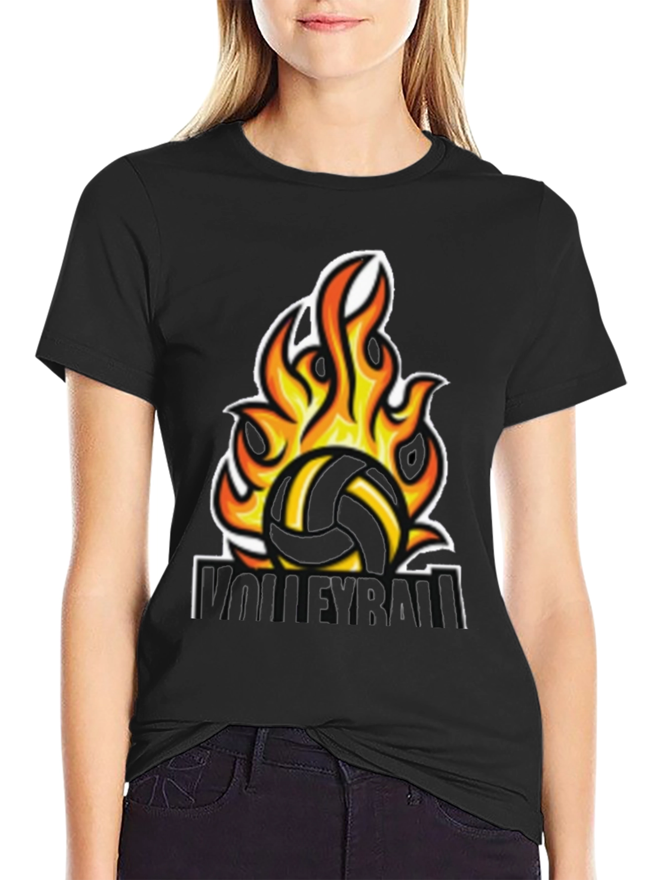 Fiery Volleyball Graphic Tee - Black