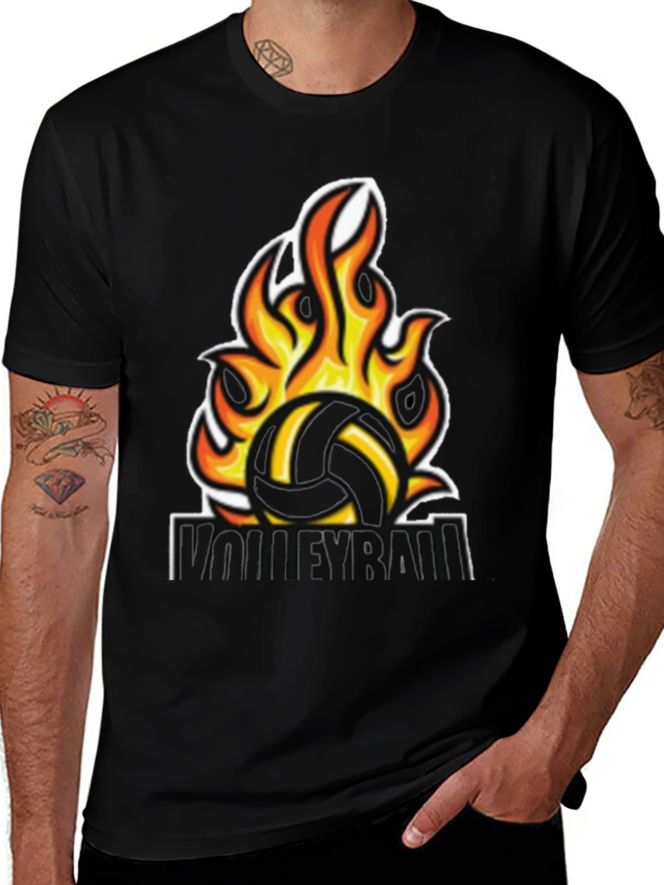 Fiery Volleyball Graphic Tee - Black
