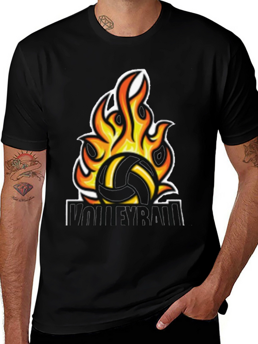 Fiery Volleyball Graphic Tee - Black