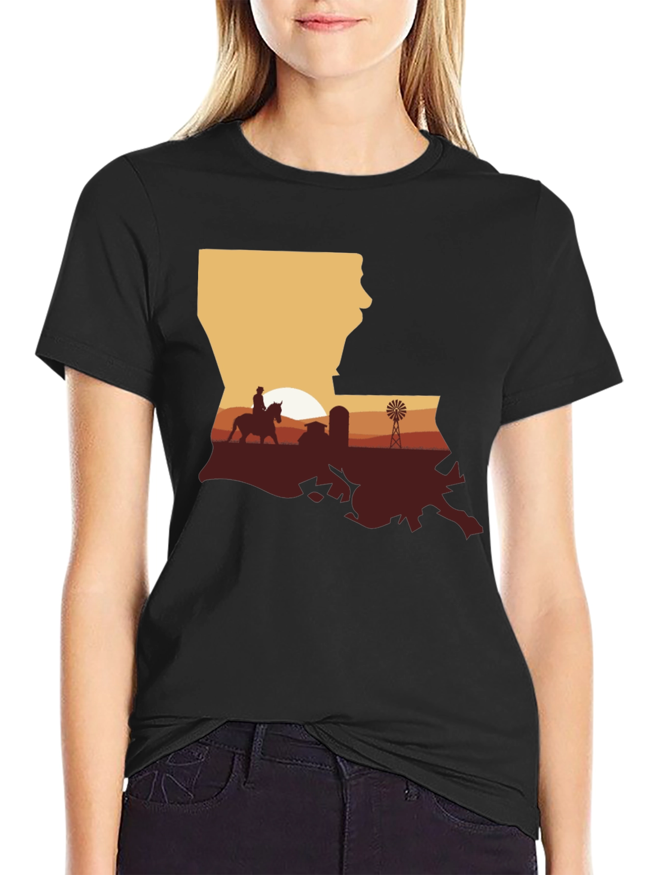 Louisiana Sunset Farm Graphic Tee - Black