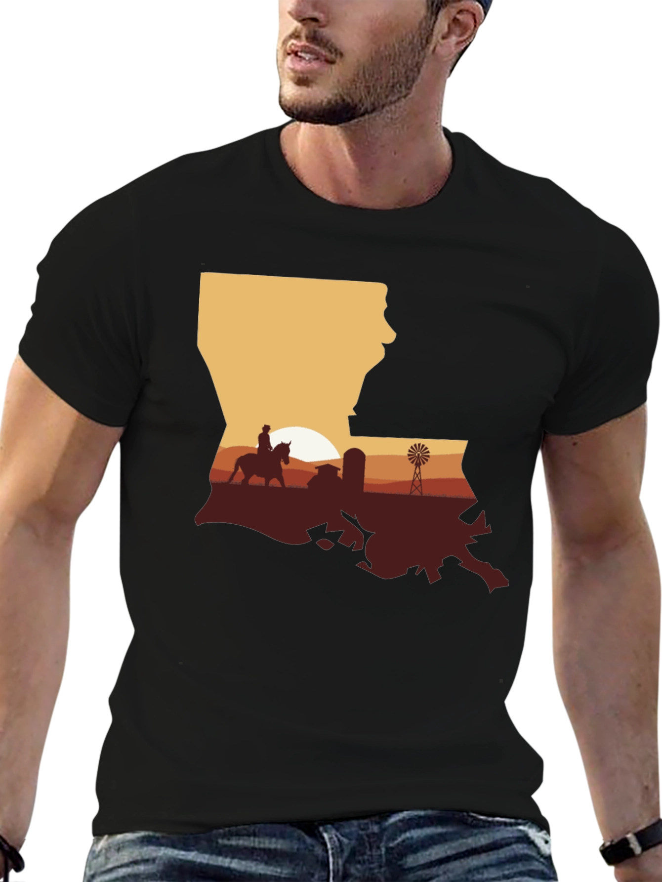 Louisiana Sunset Farm Graphic Tee - Black
