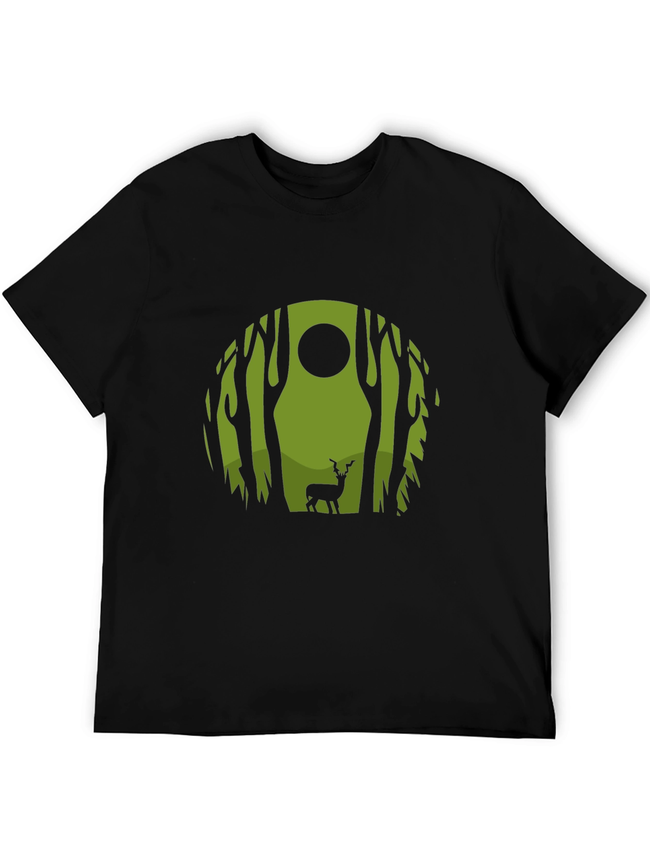 Nature Deer Graphic Tee - Black Crew Neck
